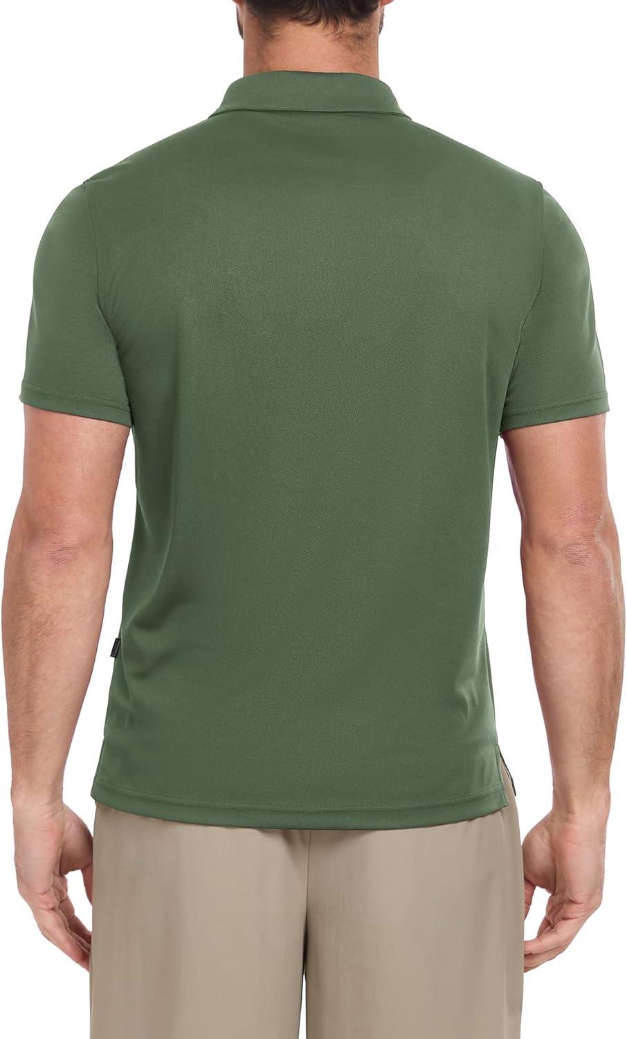 imageZITY Mens Golf Shirts Short Sleeve Polo Performance Moisture Wicking Dry Fit Collared Shirts for Casual BussinessArmy Green