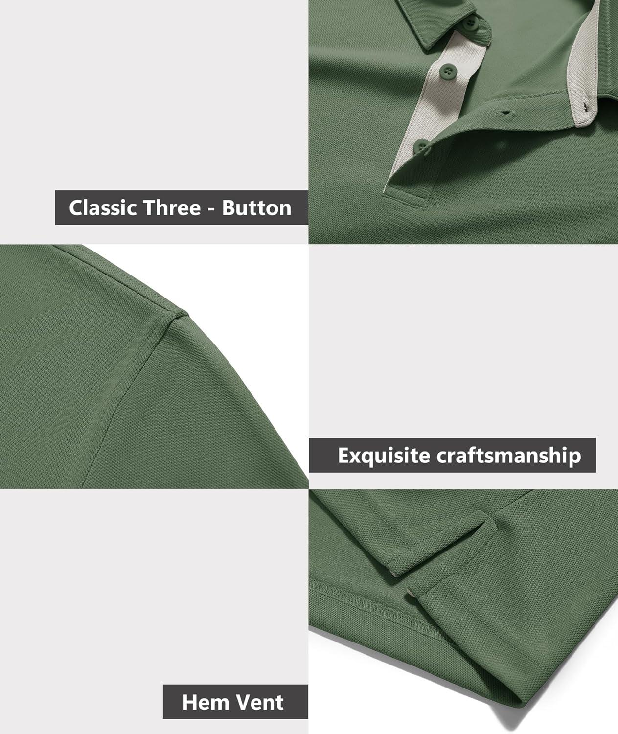 imageZITY Mens Golf Shirts Short Sleeve Polo Performance Moisture Wicking Dry Fit Collared Shirts for Casual BussinessArmy Green