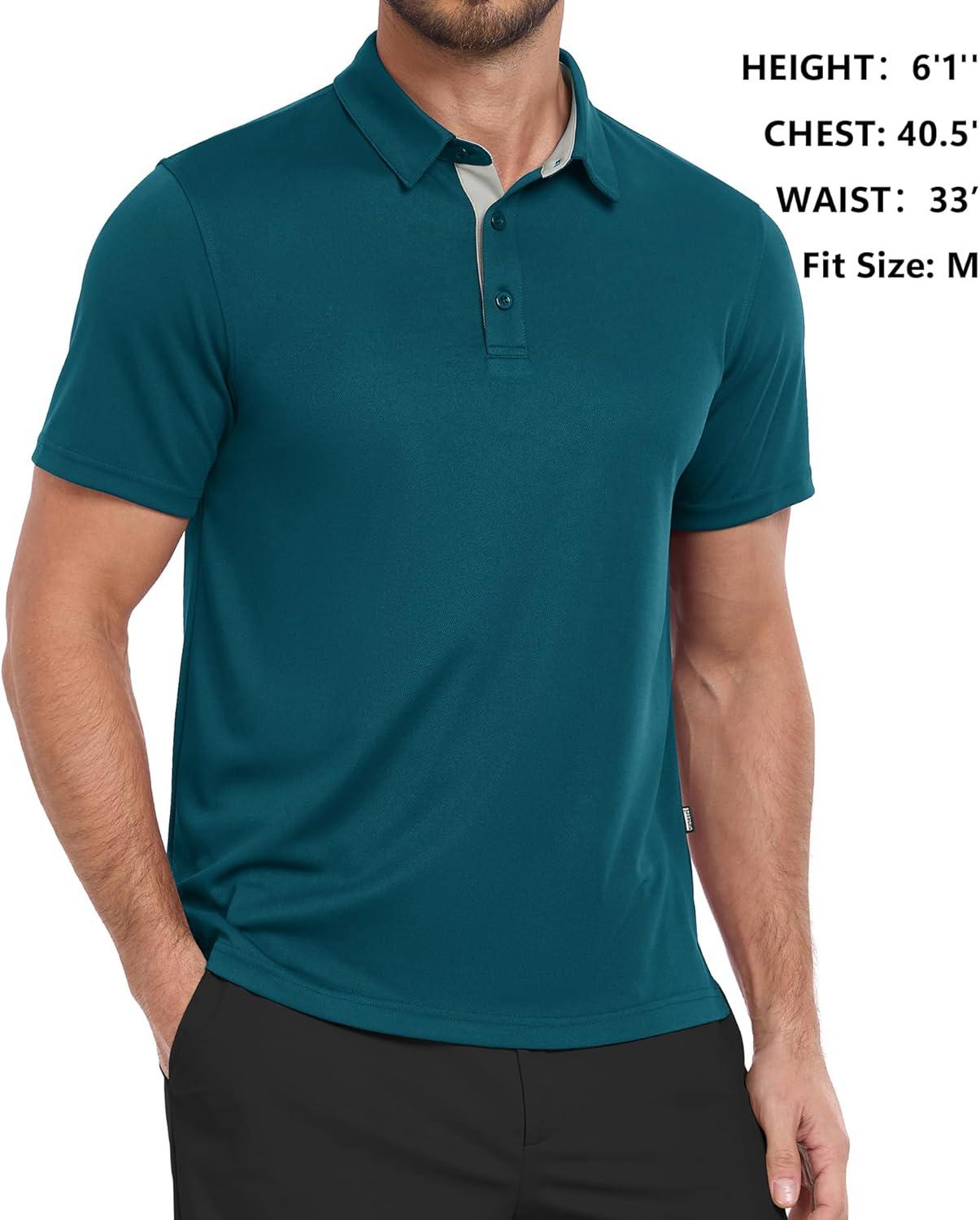 imageZITY Mens Golf Shirts Short Sleeve Polo Performance Moisture Wicking Dry Fit Collared Shirts for Casual BussinessDark Teal Blue