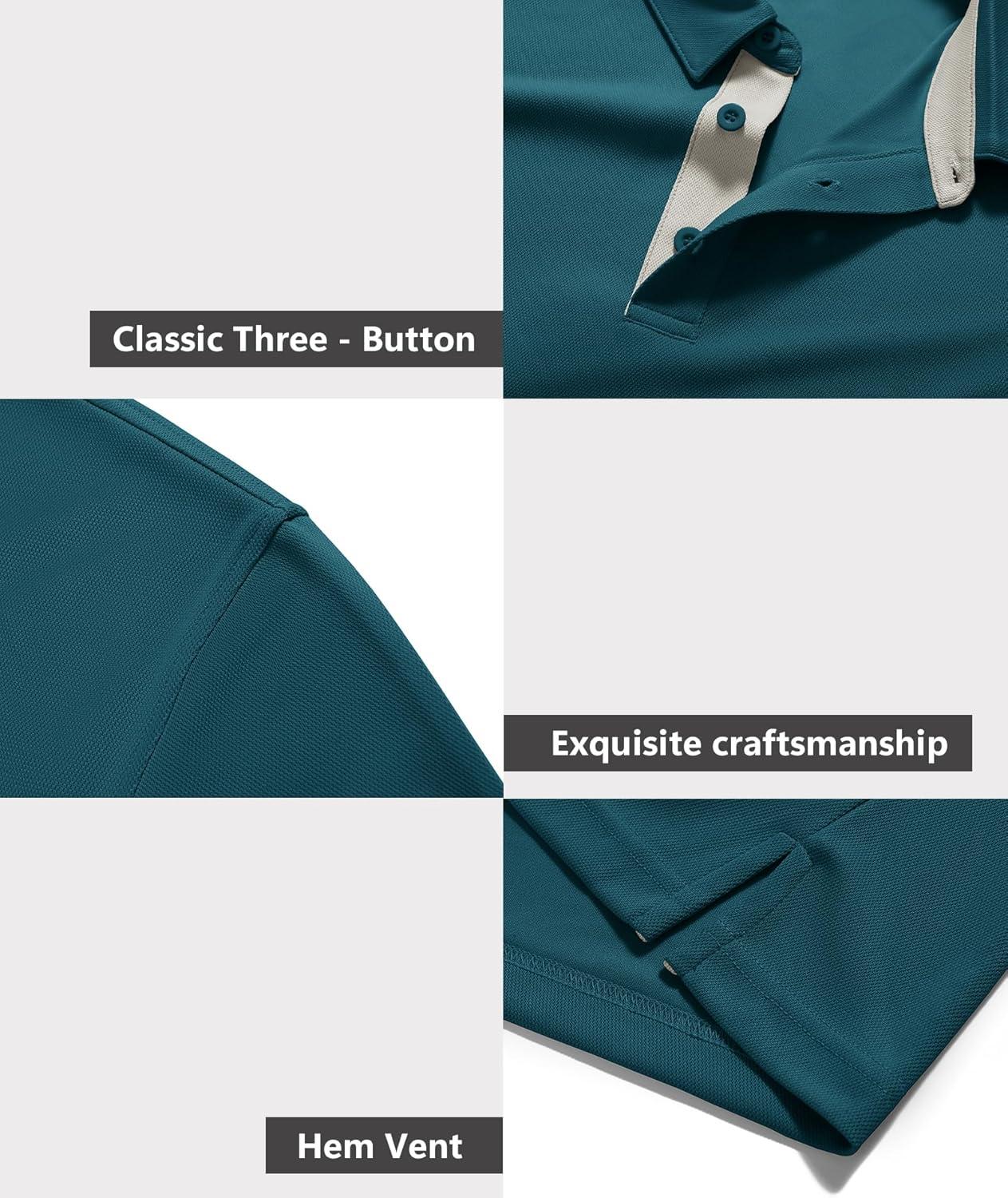 imageZITY Mens Golf Shirts Short Sleeve Polo Performance Moisture Wicking Dry Fit Collared Shirts for Casual BussinessDark Teal Blue