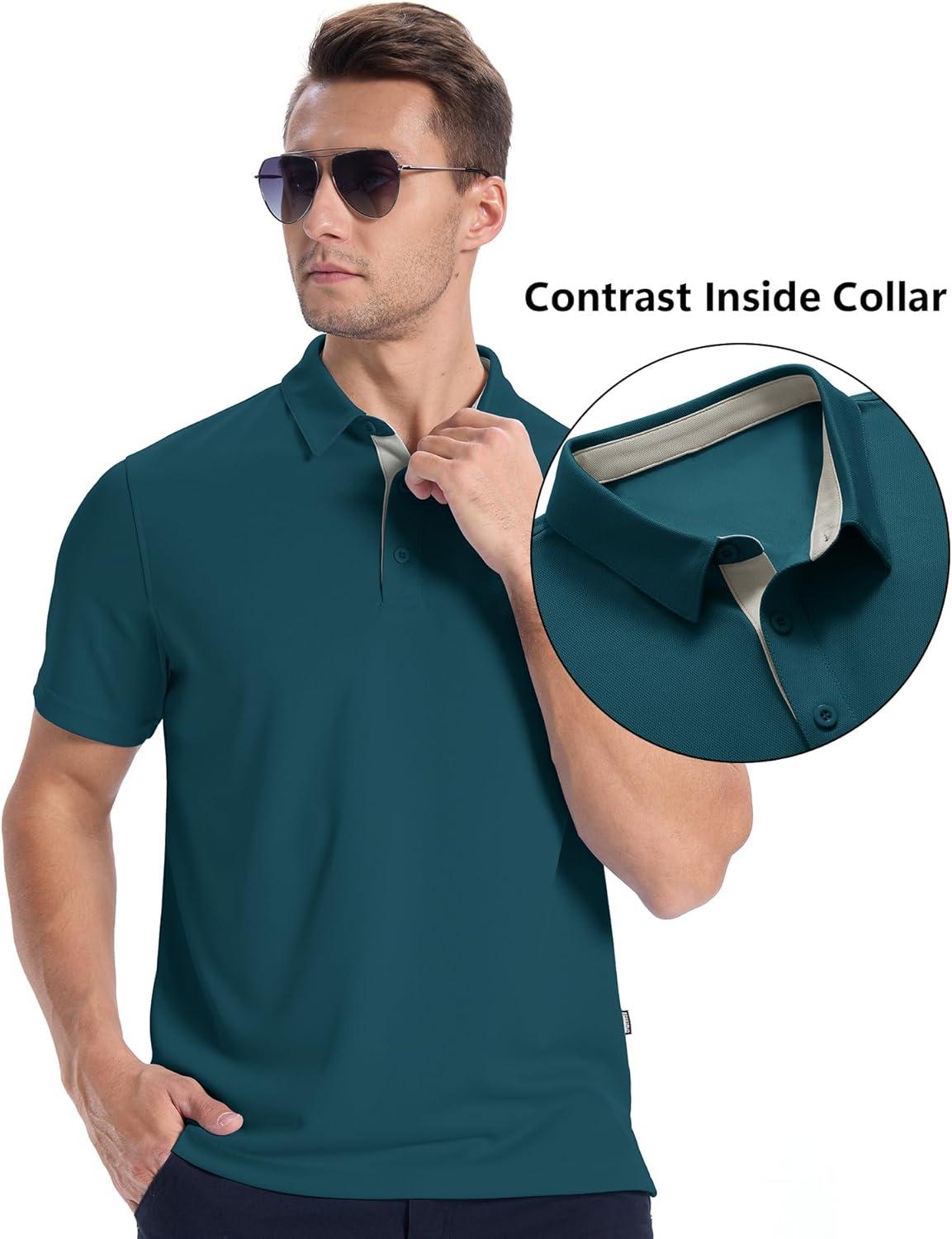 imageZITY Mens Golf Shirts Short Sleeve Polo Performance Moisture Wicking Dry Fit Collared Shirts for Casual BussinessDark Teal Blue
