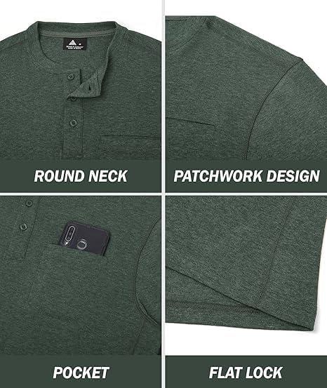 imageZITY Mens Henley Shirt Long Sleeve with Pocket Classic Casual Shirt for Men Fashion Pullover Tee Shirts01army Green