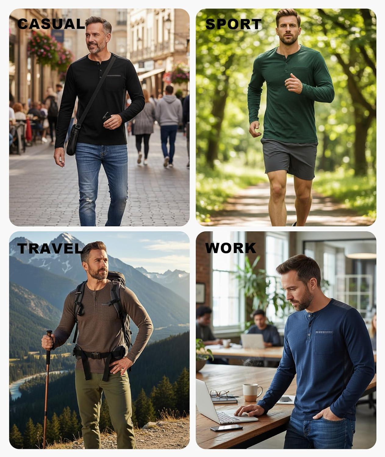 imageZITY Mens Henley Shirt Long Sleeve with Pocket Classic Casual Shirt for Men Fashion Pullover Tee Shirts01army Green