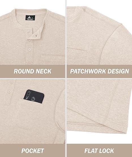 imageZITY Mens Henley Shirt Long Sleeve with Pocket Classic Casual Shirt for Men Fashion Pullover Tee Shirts01beige