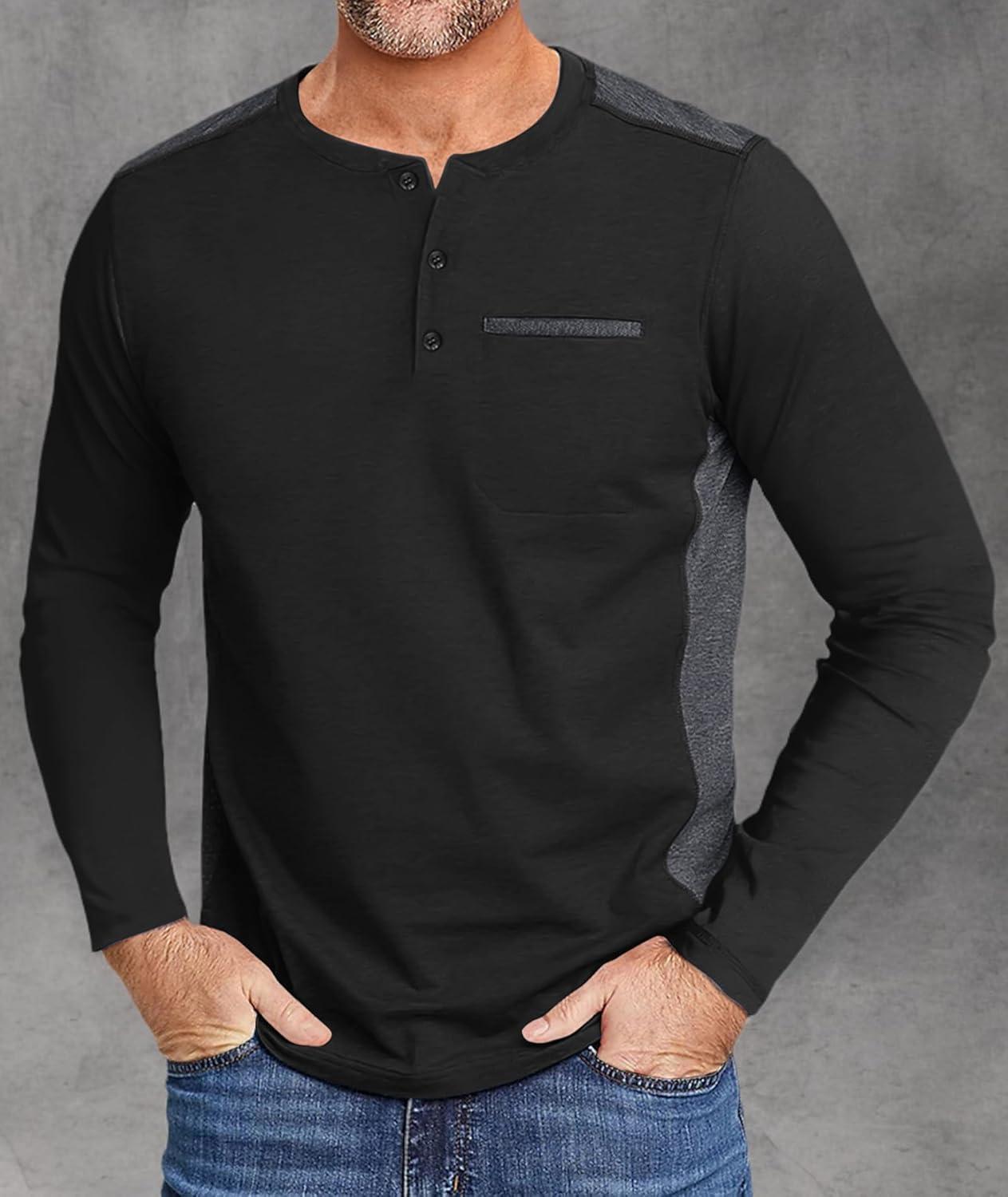 imageZITY Mens Henley Shirt Long Sleeve with Pocket Classic Casual Shirt for Men Fashion Pullover Tee Shirts01black