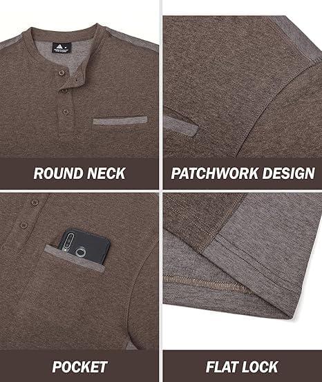 imageZITY Mens Henley Shirt Long Sleeve with Pocket Classic Casual Shirt for Men Fashion Pullover Tee Shirts01coffee