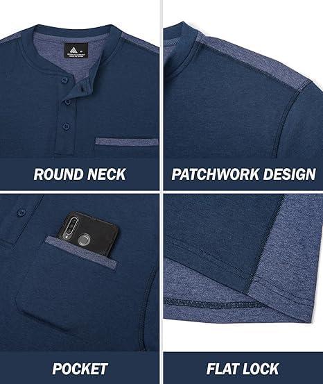 imageZITY Mens Henley Shirt Long Sleeve with Pocket Classic Casual Shirt for Men Fashion Pullover Tee Shirts01dark Blue