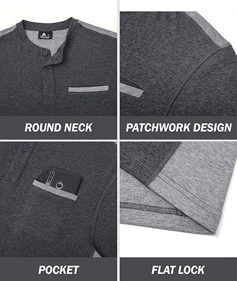 imageZITY Mens Henley Shirt Long Sleeve with Pocket Classic Casual Shirt for Men Fashion Pullover Tee Shirts01dark Grey