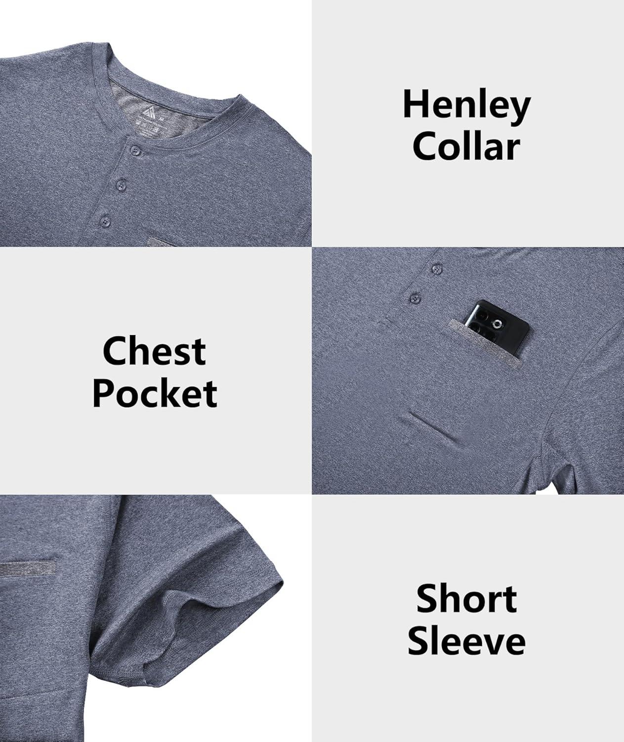 imageZITY Mens Henley Shirts Short Sleeve Pocket Shirts for Man Casual Summer Shirts with 3 Buttons1blue Gray