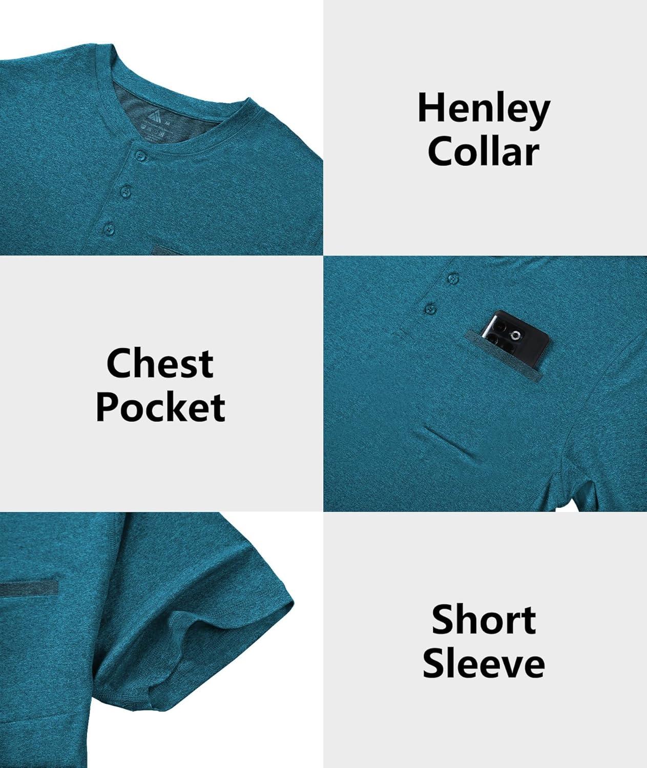 imageZITY Mens Henley Shirts Short Sleeve Pocket Shirts for Man Casual Summer Shirts with 3 Buttons1blue Green