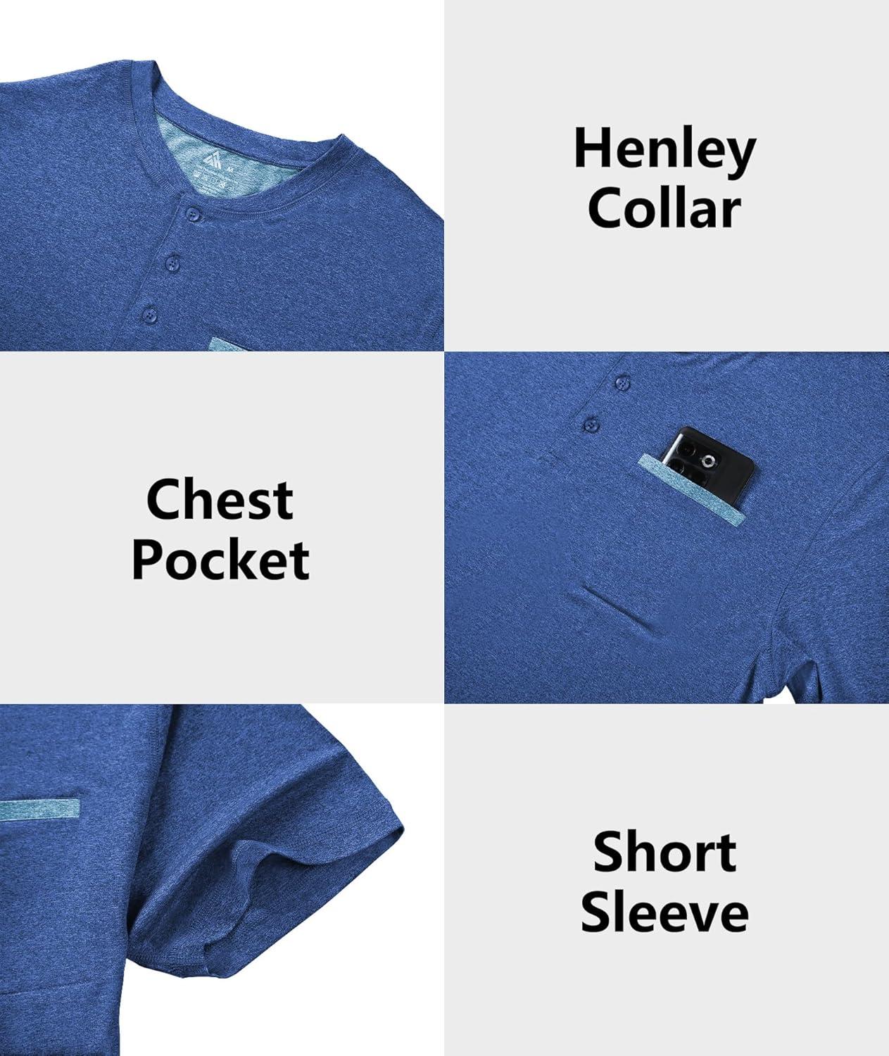 imageZITY Mens Henley Shirts Short Sleeve Pocket Shirts for Man Casual Summer Shirts with 3 Buttons1capri Blue