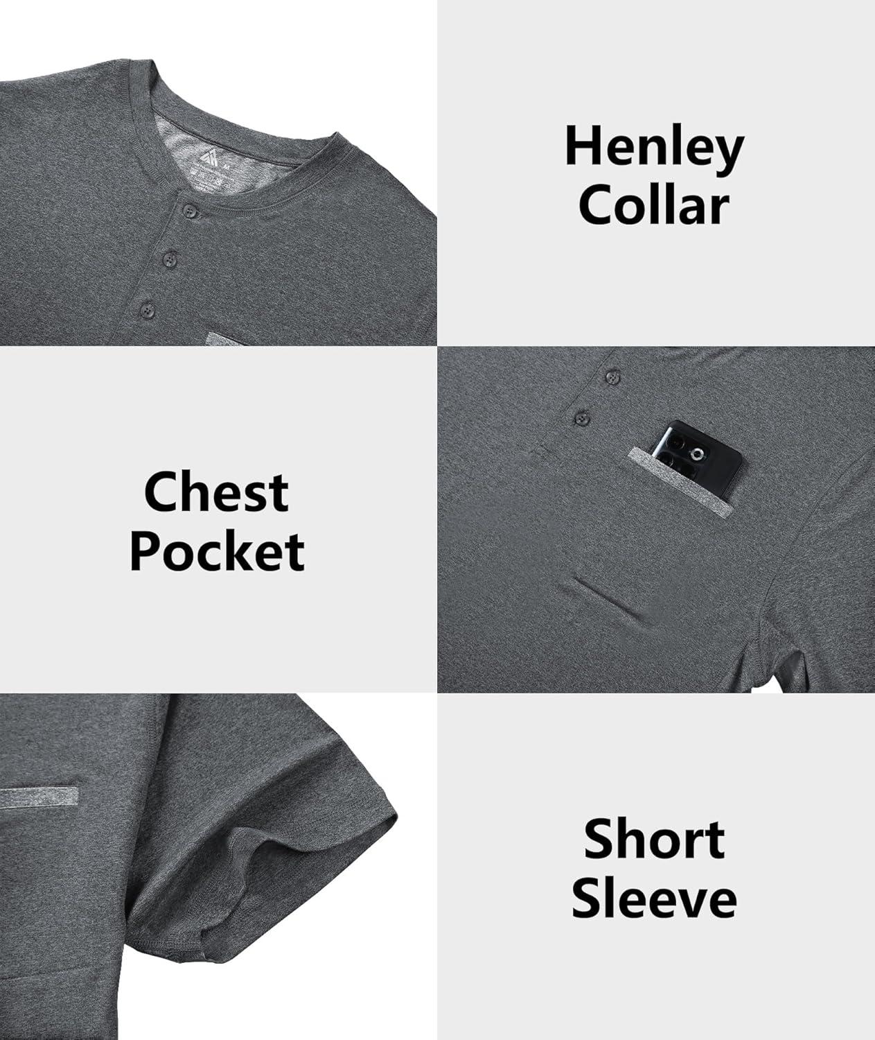 imageZITY Mens Henley Shirts Short Sleeve Pocket Shirts for Man Casual Summer Shirts with 3 Buttons1dark Grey