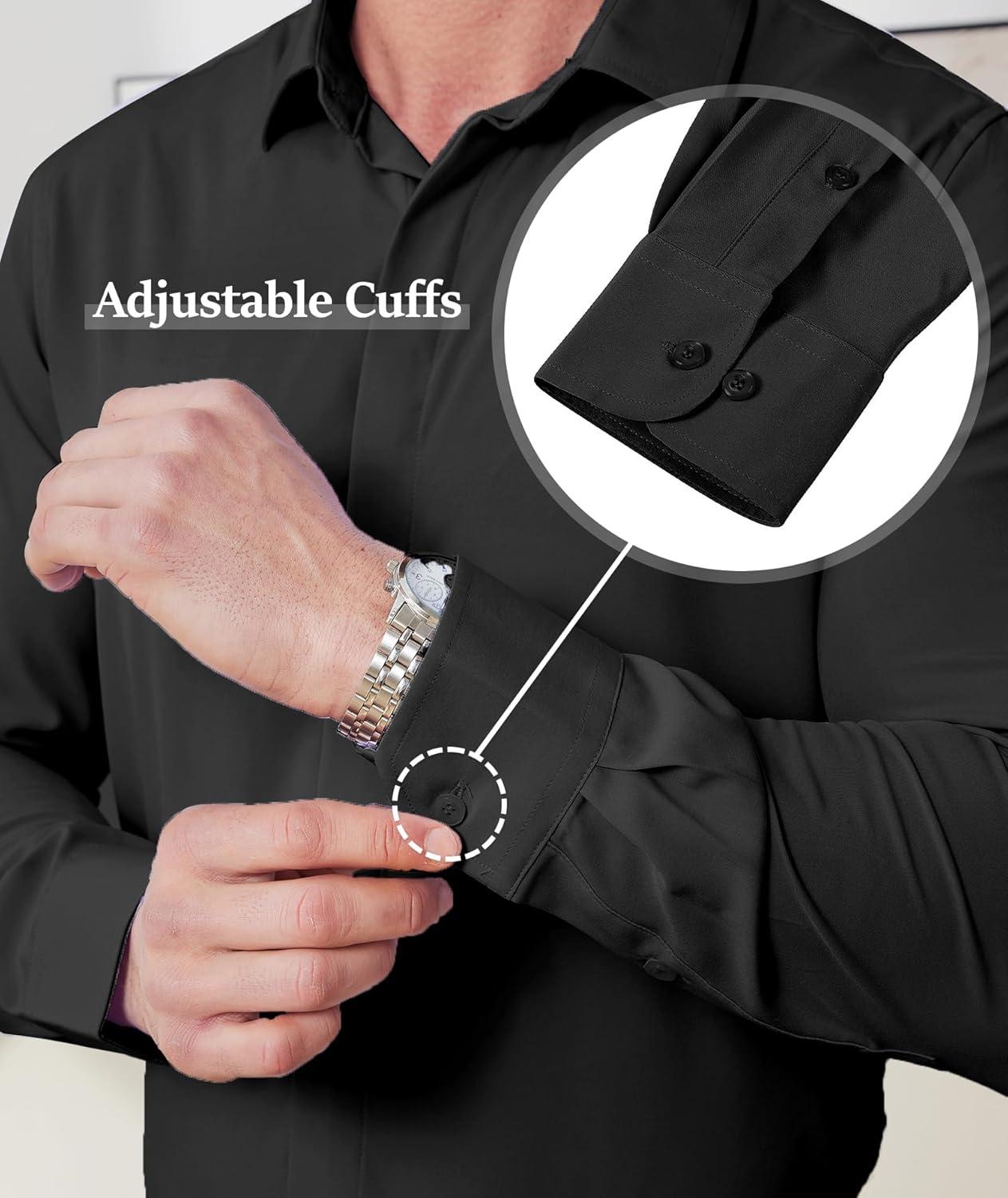 imageZITY Mens Hidden Placket Dress Shirts Long Sleeve Button Down Shirt Business Casual ShirtsBlack