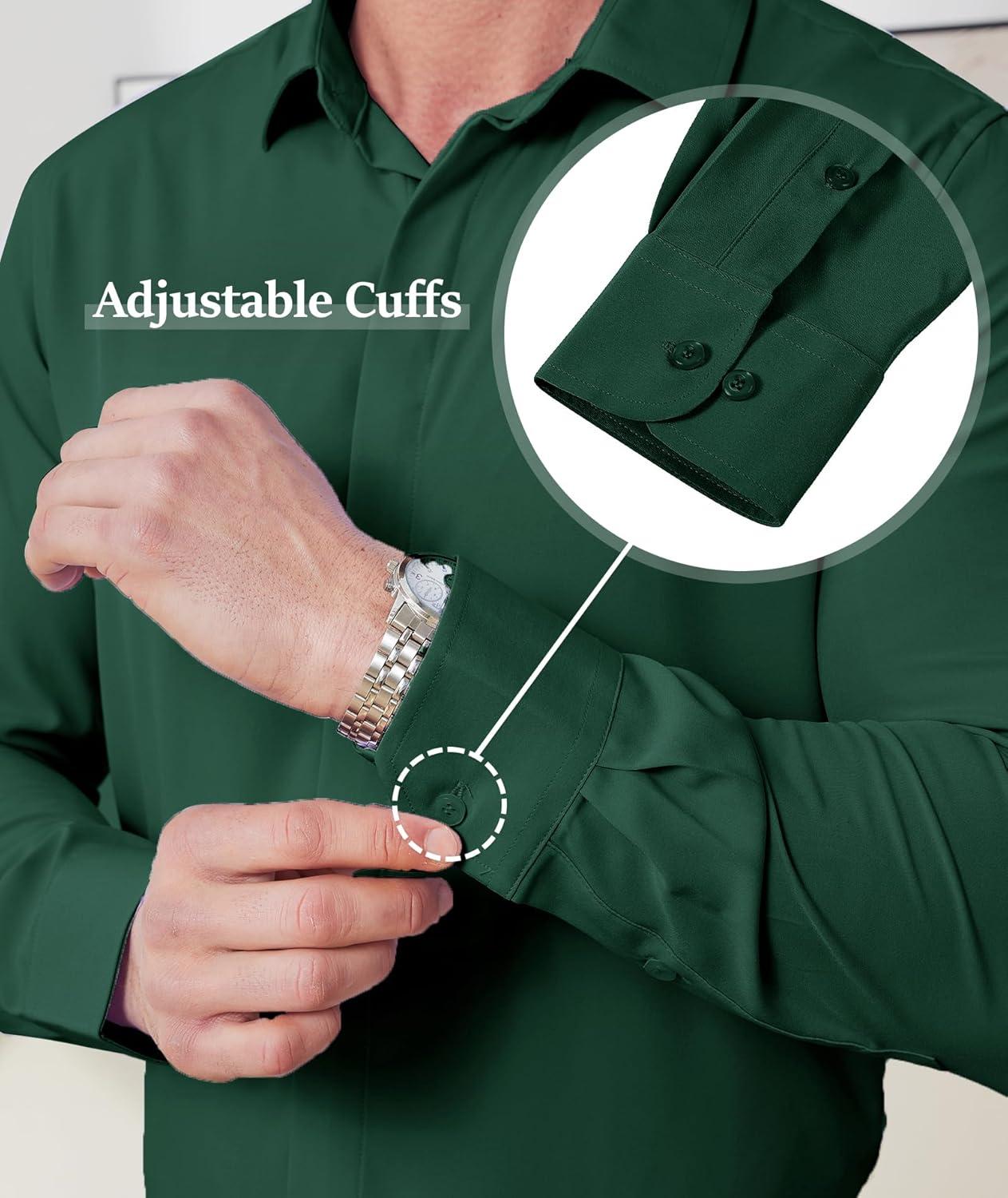 imageZITY Mens Hidden Placket Dress Shirts Long Sleeve Button Down Shirt Business Casual ShirtsDark Green
