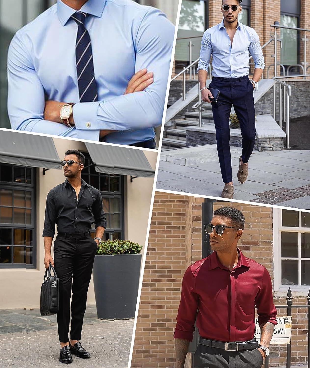 imageZITY Mens Hidden Placket Dress Shirts Long Sleeve Button Down Shirt Business Casual ShirtsDark Green
