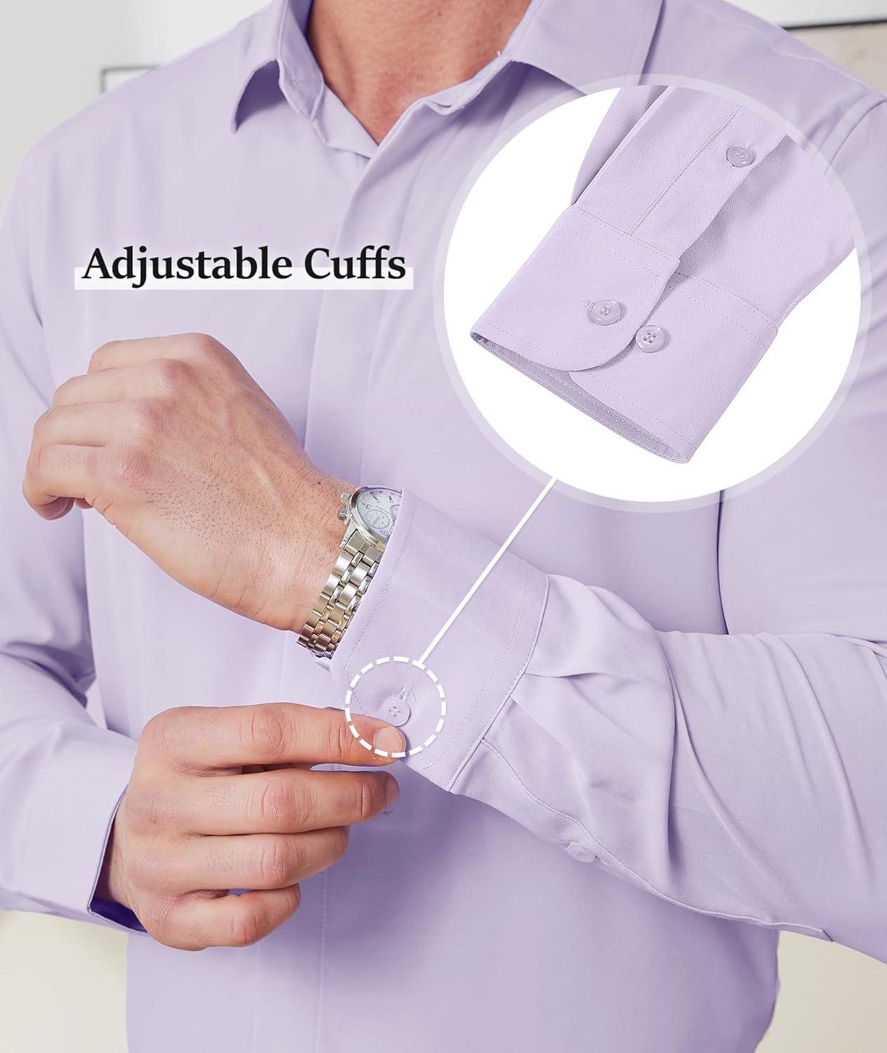 imageZITY Mens Hidden Placket Dress Shirts Long Sleeve Button Down Shirt Business Casual ShirtsLavender