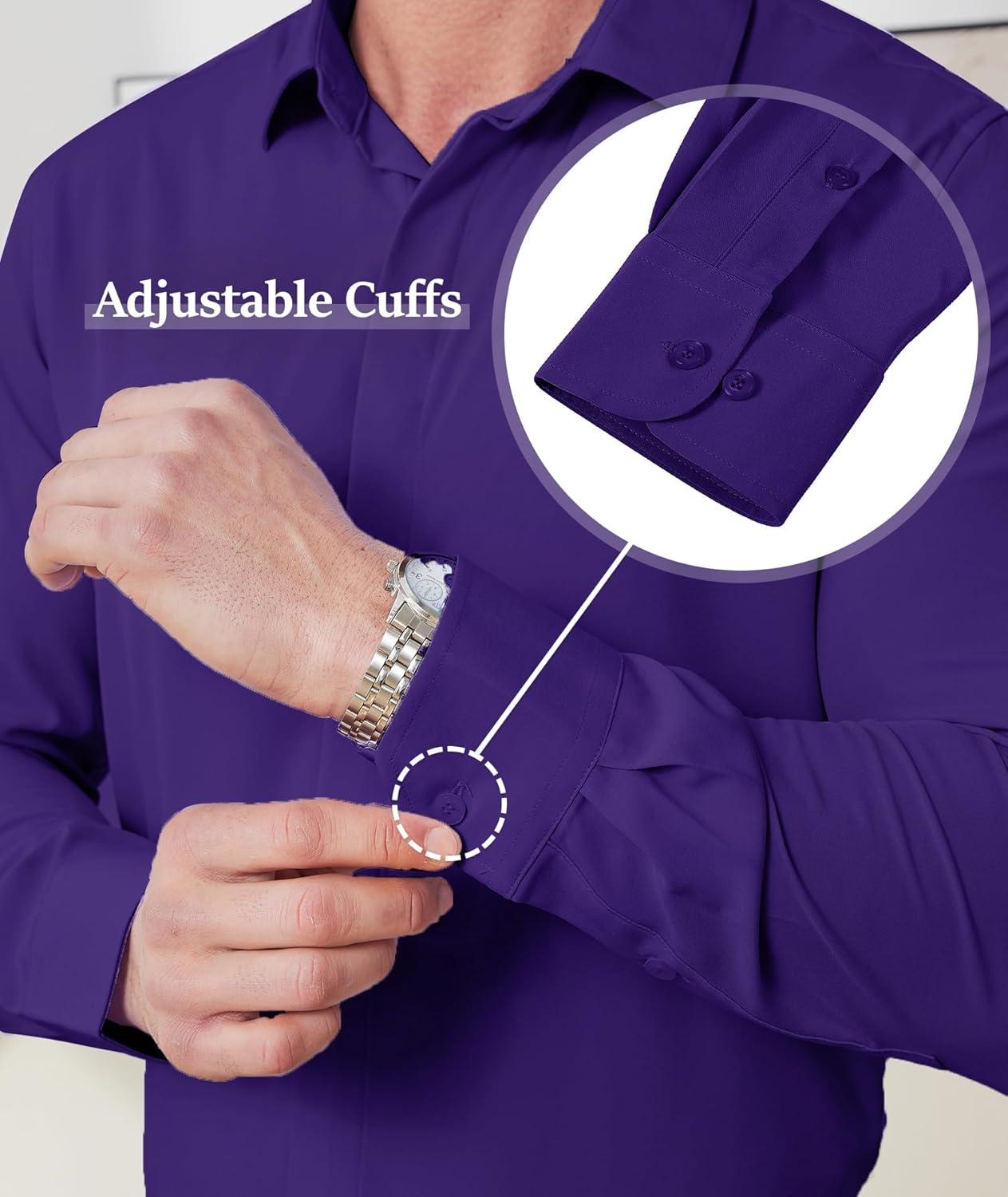 imageZITY Mens Hidden Placket Dress Shirts Long Sleeve Button Down Shirt Business Casual ShirtsPurple