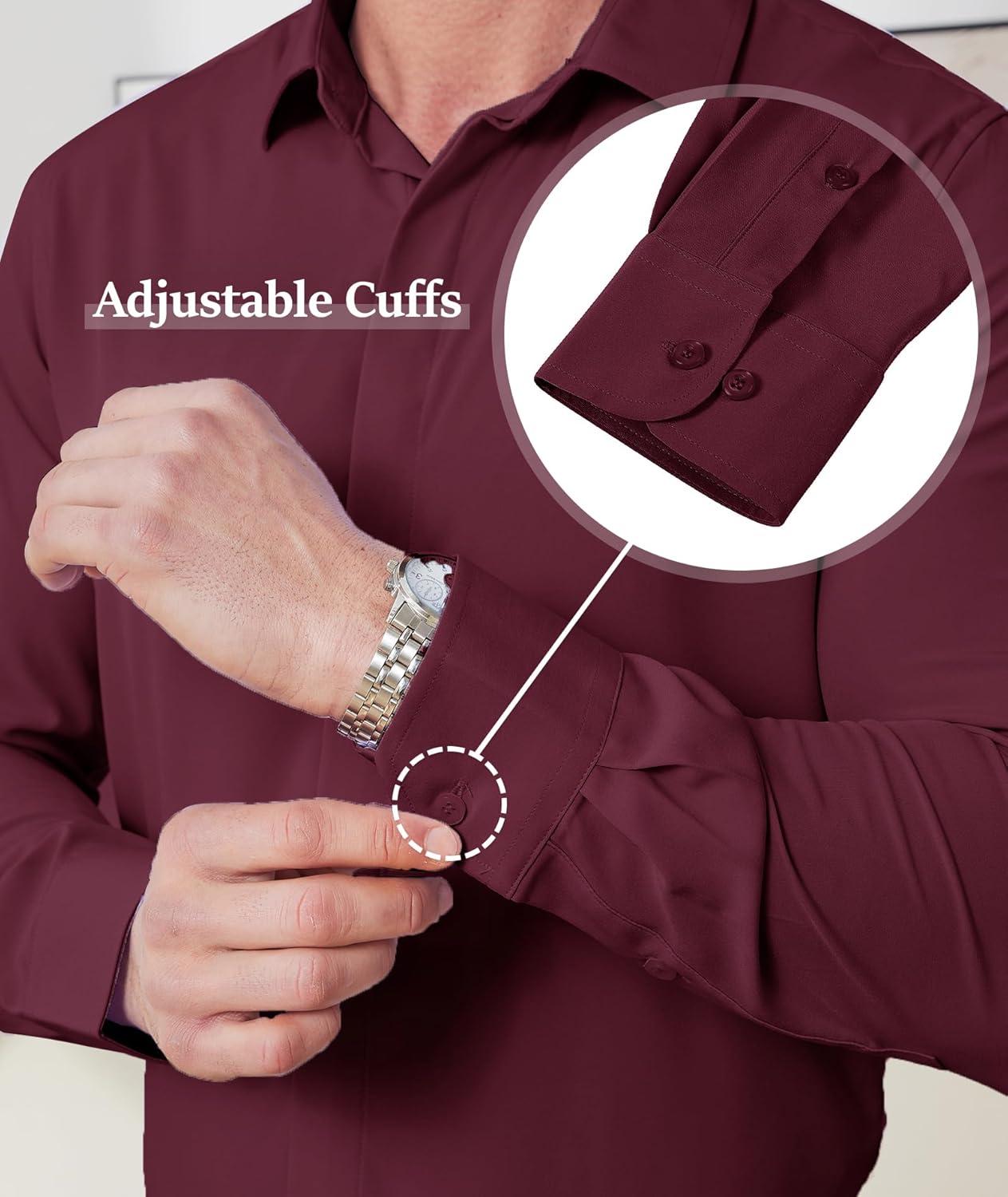 imageZITY Mens Hidden Placket Dress Shirts Long Sleeve Button Down Shirt Business Casual ShirtsWine Red