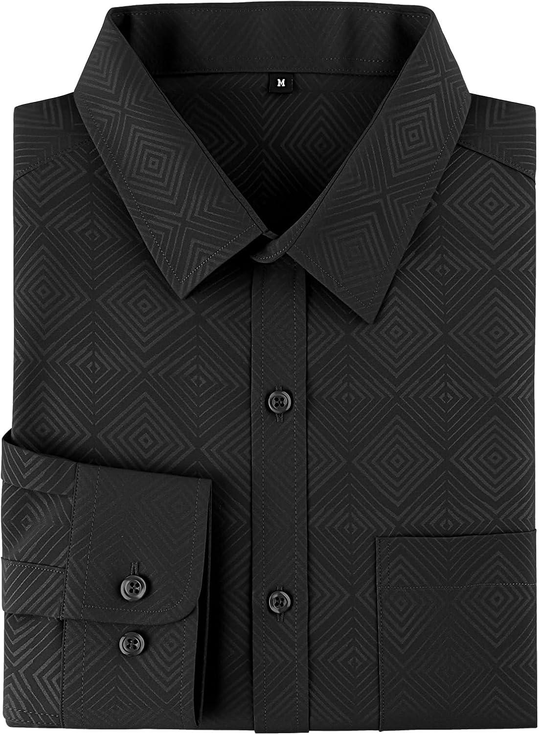imageZITY Mens Long Sleeve Button Down Shirt Jacquard Dress Shirts Casual Paisley Shirt for Wedding PartyBlack