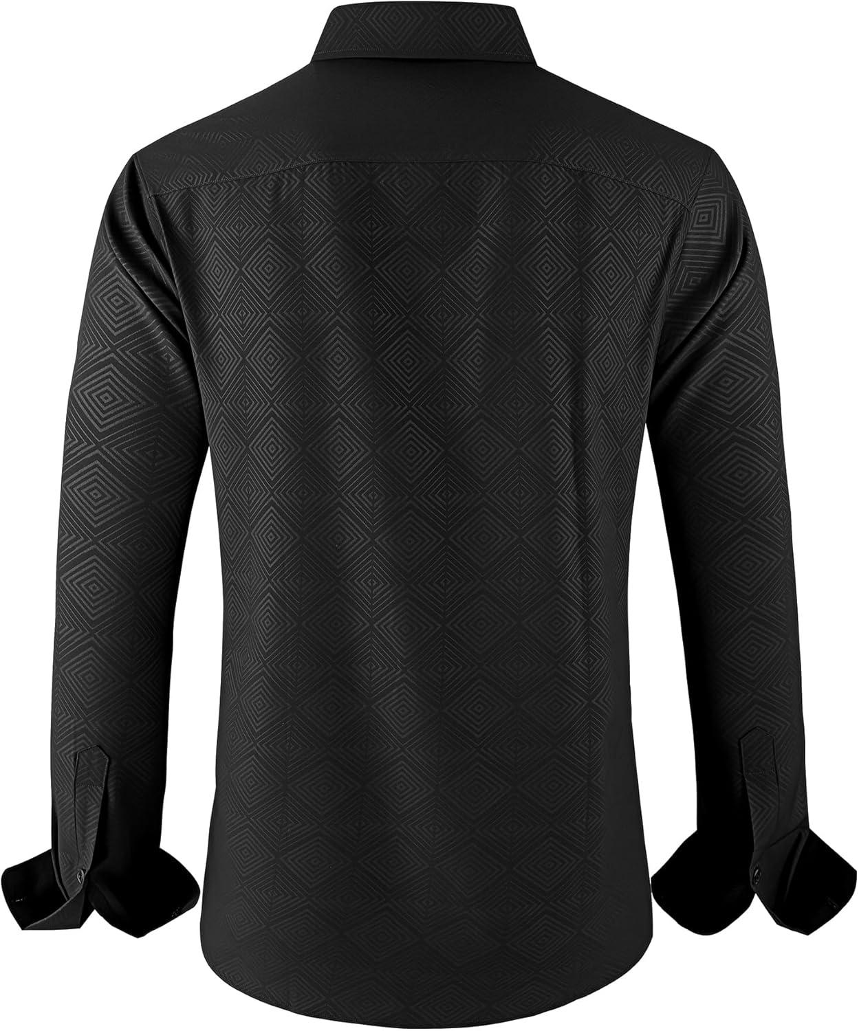 imageZITY Mens Long Sleeve Button Down Shirt Jacquard Dress Shirts Casual Paisley Shirt for Wedding PartyBlack
