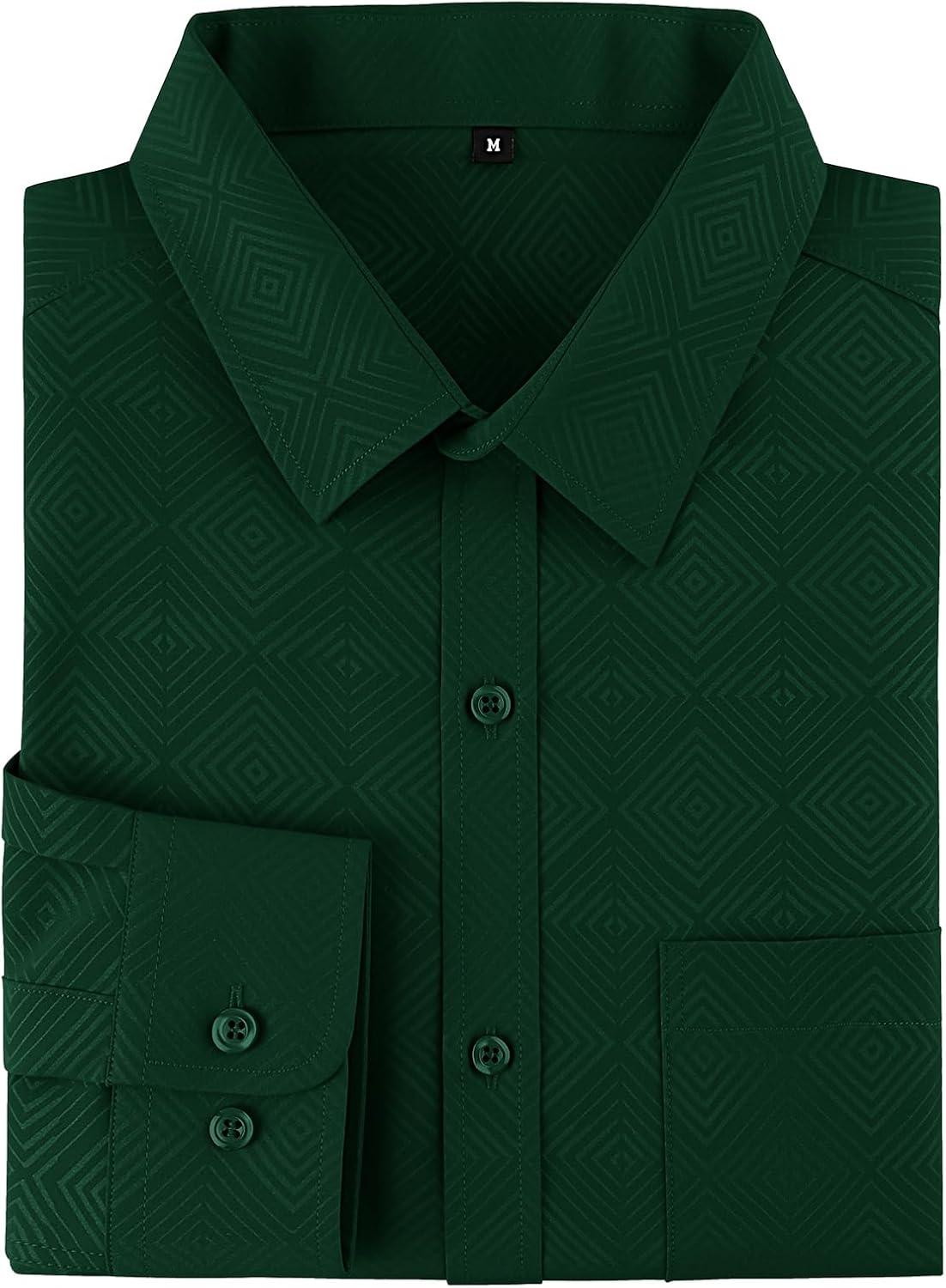 imageZITY Mens Long Sleeve Button Down Shirt Jacquard Dress Shirts Casual Paisley Shirt for Wedding PartyDark Green