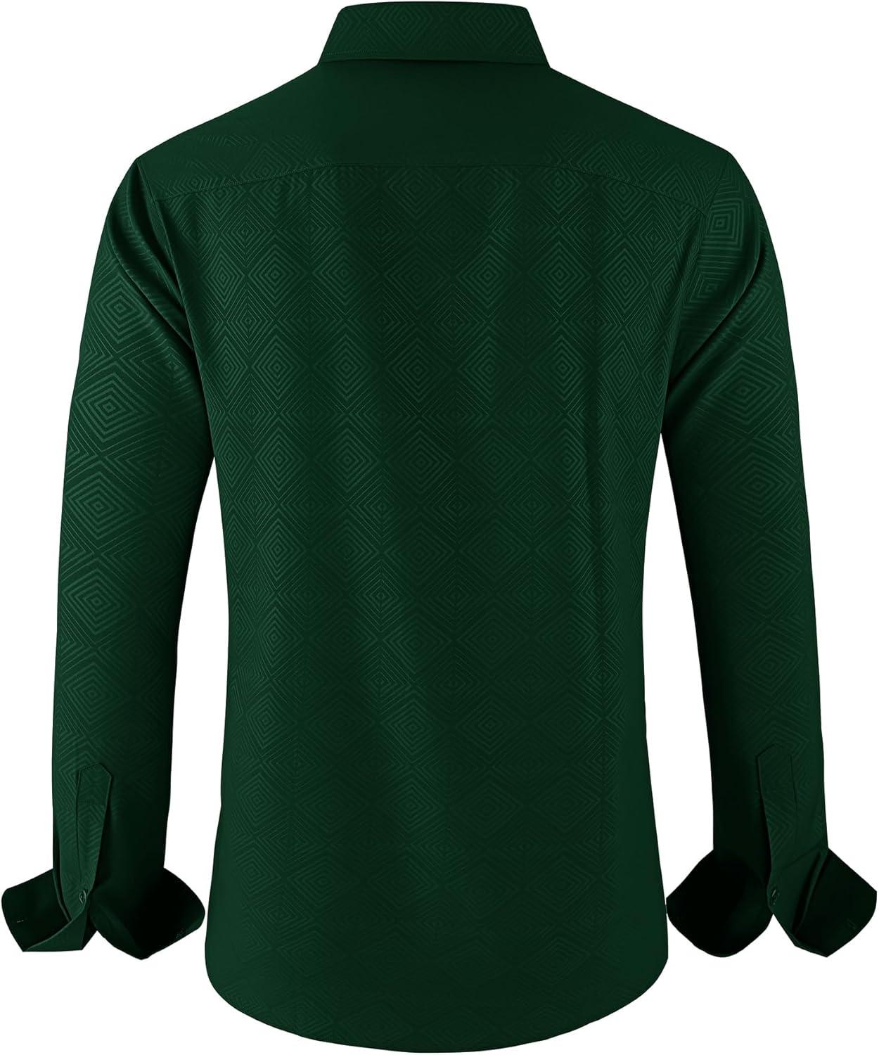 imageZITY Mens Long Sleeve Button Down Shirt Jacquard Dress Shirts Casual Paisley Shirt for Wedding PartyDark Green