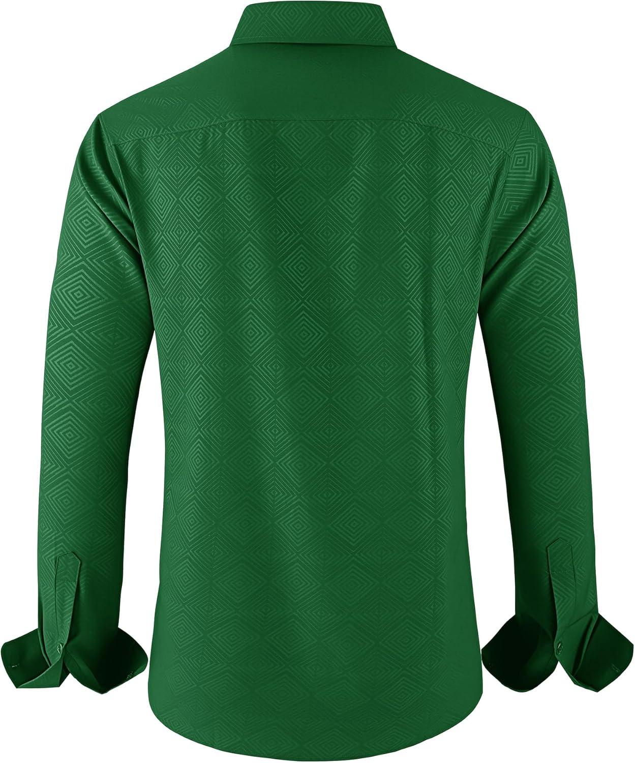 imageZITY Mens Long Sleeve Button Down Shirt Jacquard Dress Shirts Casual Paisley Shirt for Wedding PartyGreen