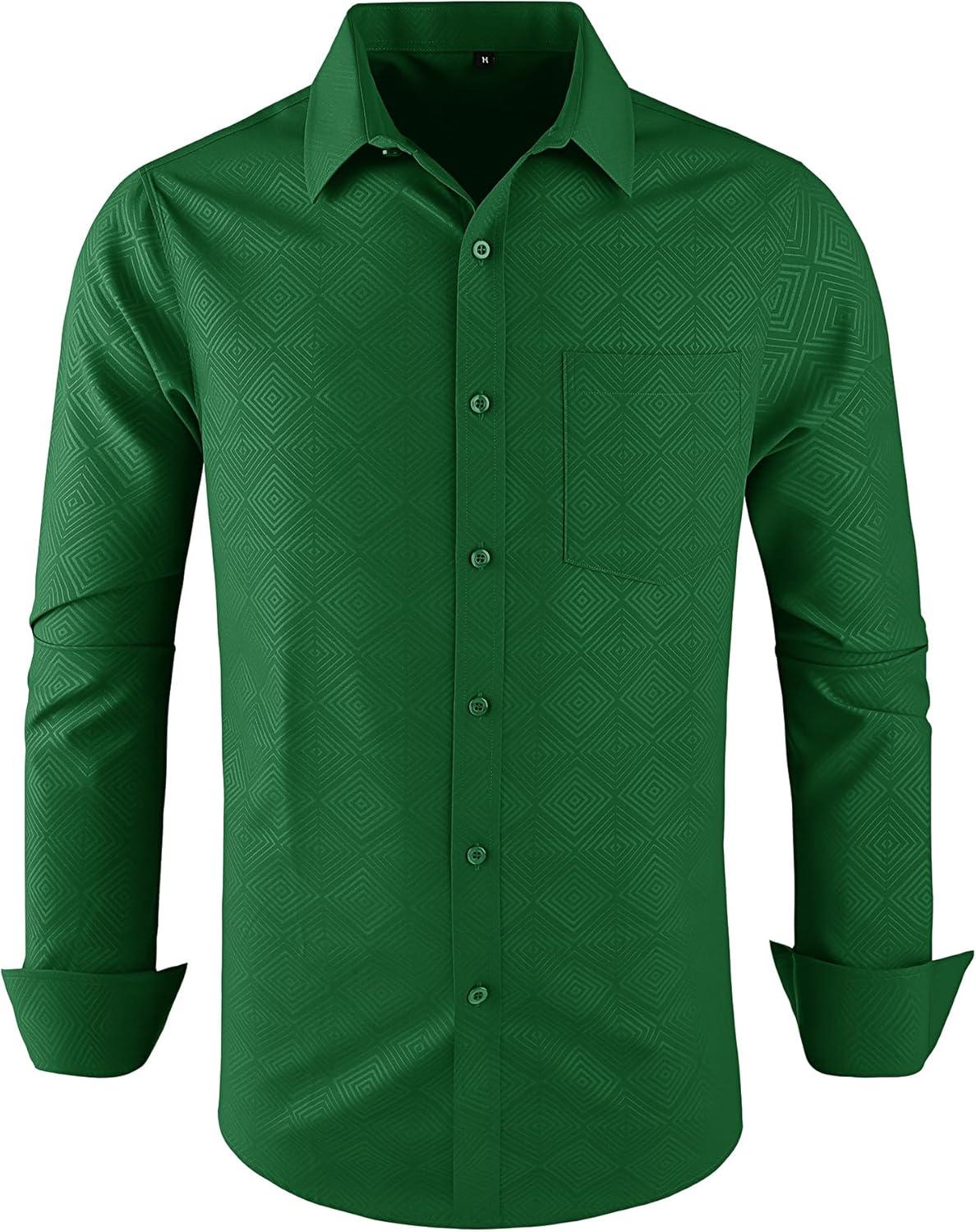 imageZITY Mens Long Sleeve Button Down Shirt Jacquard Dress Shirts Casual Paisley Shirt for Wedding PartyGreen