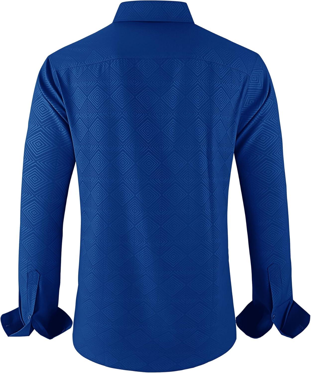 imageZITY Mens Long Sleeve Button Down Shirt Jacquard Dress Shirts Casual Paisley Shirt for Wedding PartyRoyal Blue
