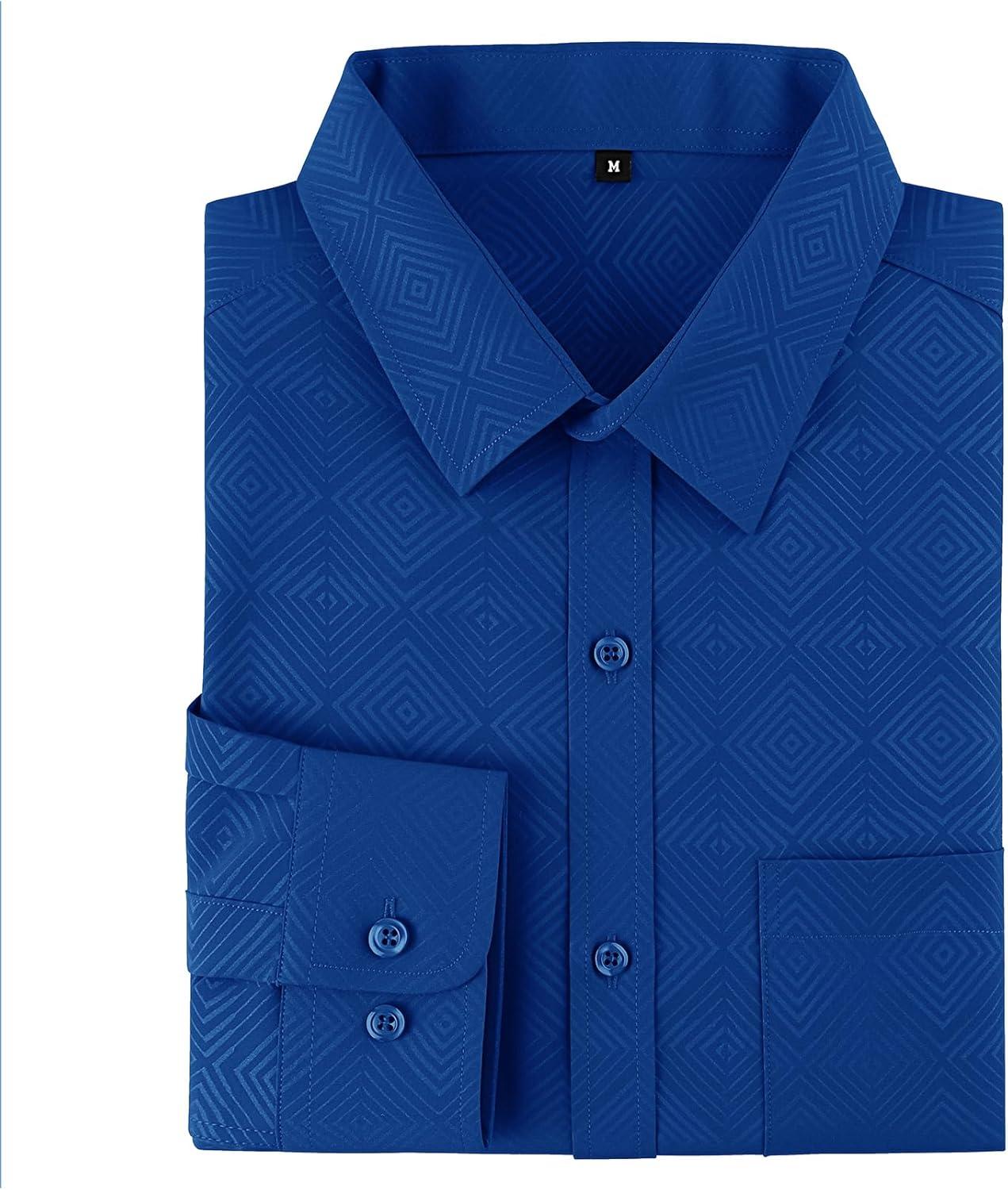 imageZITY Mens Long Sleeve Button Down Shirt Jacquard Dress Shirts Casual Paisley Shirt for Wedding PartyRoyal Blue