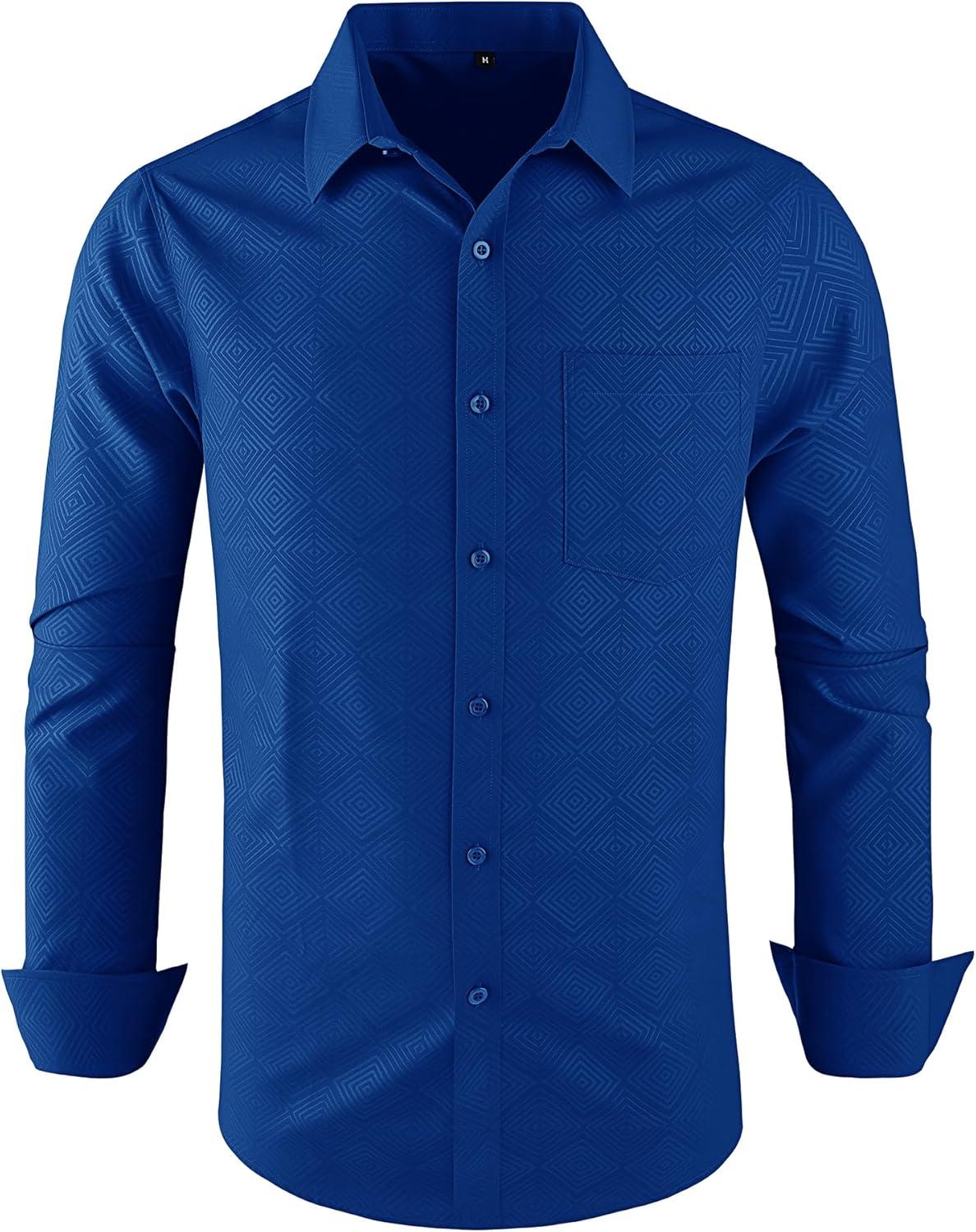 imageZITY Mens Long Sleeve Button Down Shirt Jacquard Dress Shirts Casual Paisley Shirt for Wedding PartyRoyal Blue