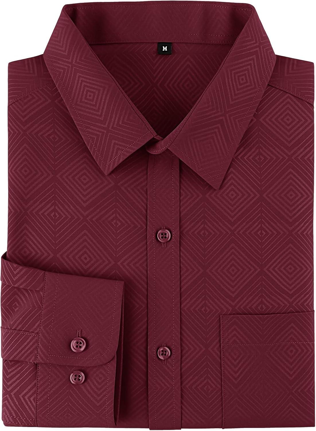 imageZITY Mens Long Sleeve Button Down Shirt Jacquard Dress Shirts Casual Paisley Shirt for Wedding PartyWine Red