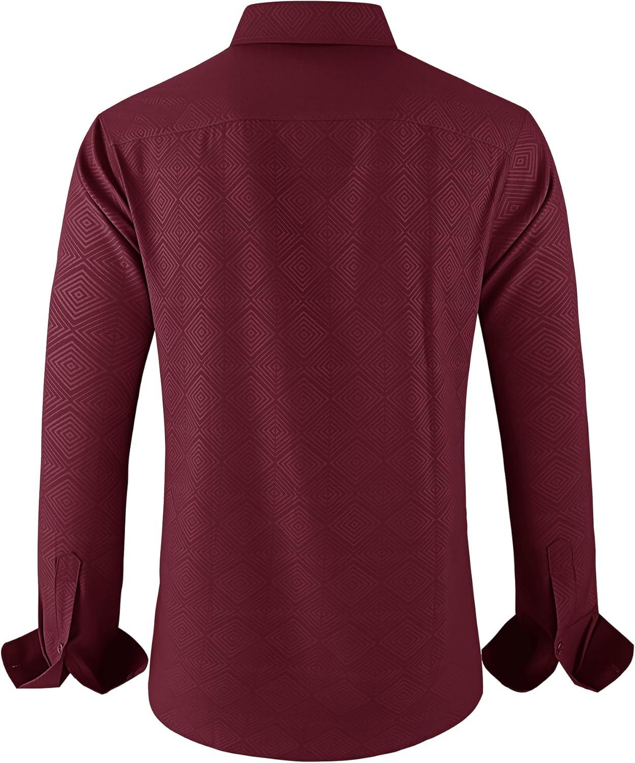 imageZITY Mens Long Sleeve Button Down Shirt Jacquard Dress Shirts Casual Paisley Shirt for Wedding PartyWine Red