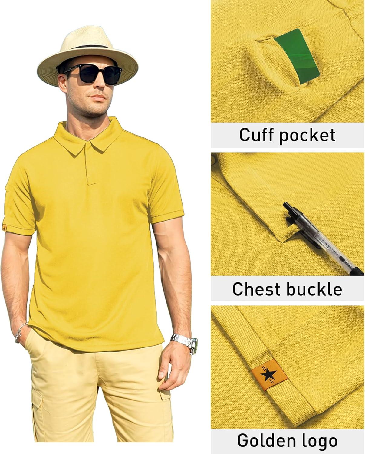 imageZITY Mens Polo Shirt Short Sleeve Sports Tactical TShirt Athletic Golf Polos Daily Casual Stylish Collared Shirts for MenPale Yellow