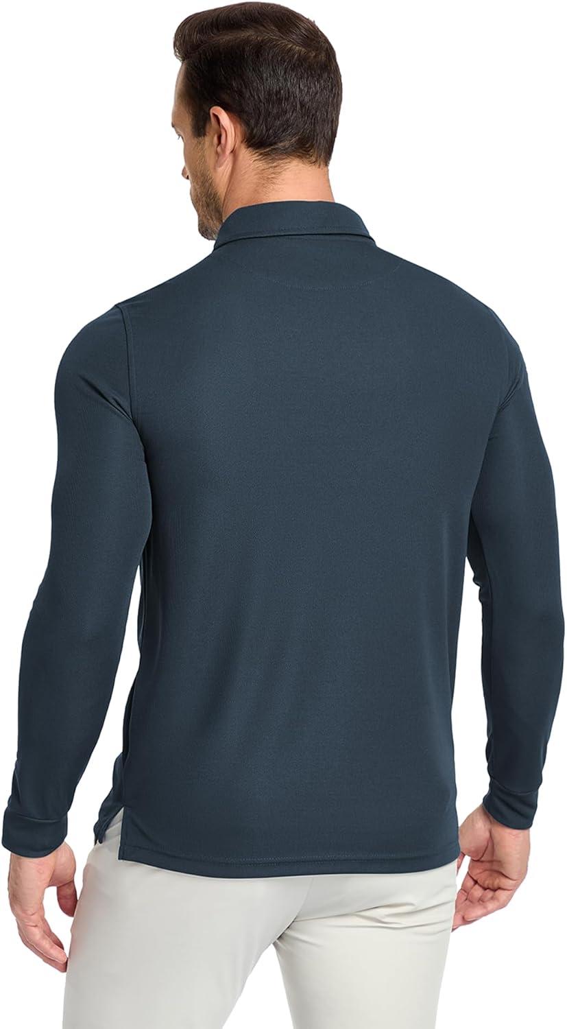 imageZITY Mens Polo Shirts Button Down Lightweight Moisture Wicking Long Sleeve Tactical Golf Performance Casual Shirts Work TeeGray