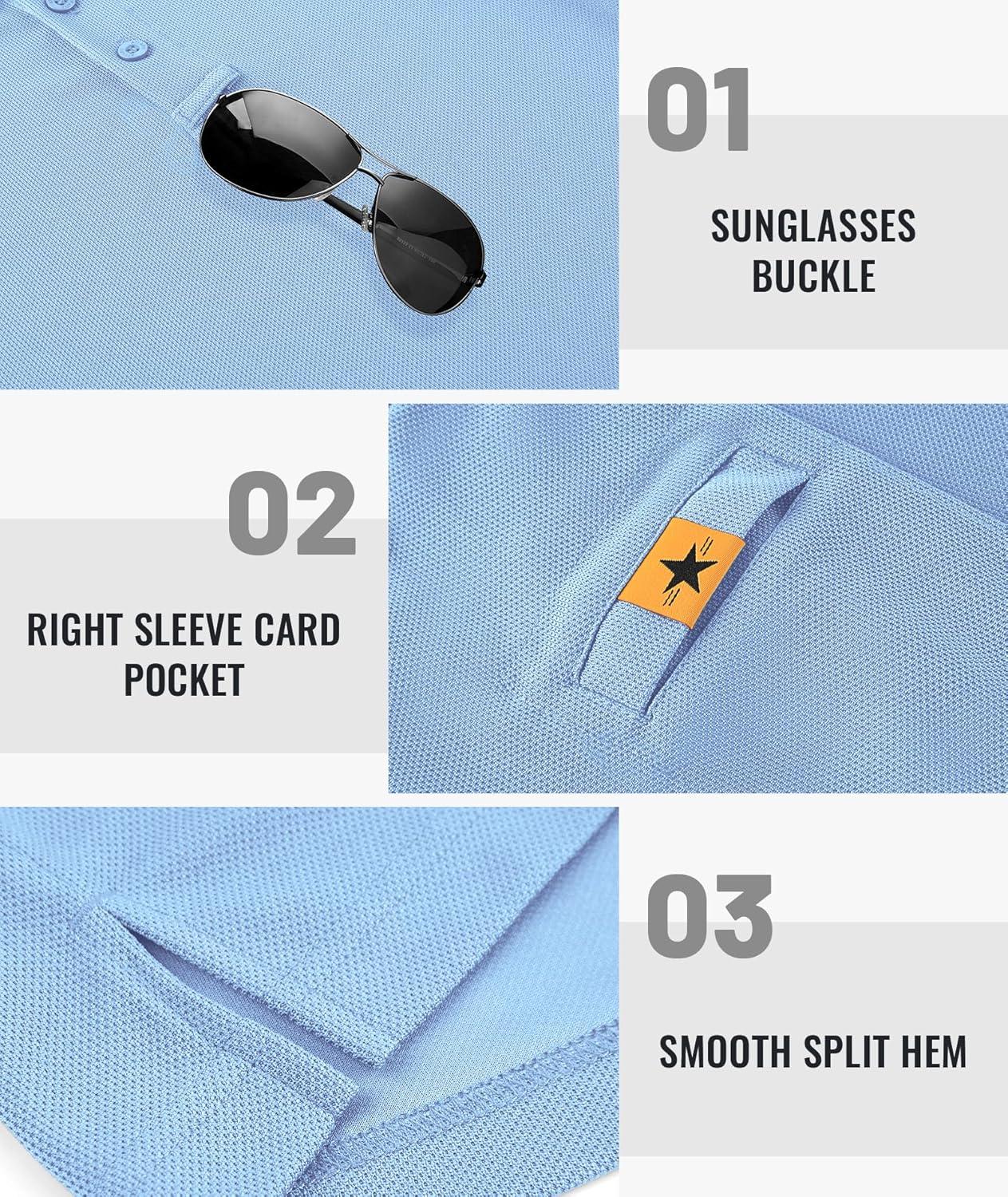 imageZITY Mens Polo Shirts Button Down Lightweight Moisture Wicking Long Sleeve Tactical Golf Performance Casual Shirts Work TeeMoon Blue