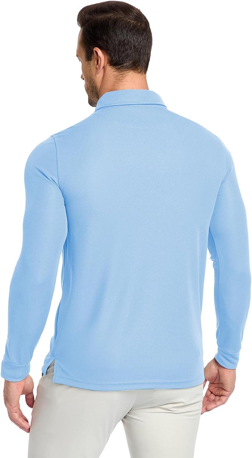 imageZITY Mens Polo Shirts Button Down Lightweight Moisture Wicking Long Sleeve Tactical Golf Performance Casual Shirts Work TeeMoon Blue