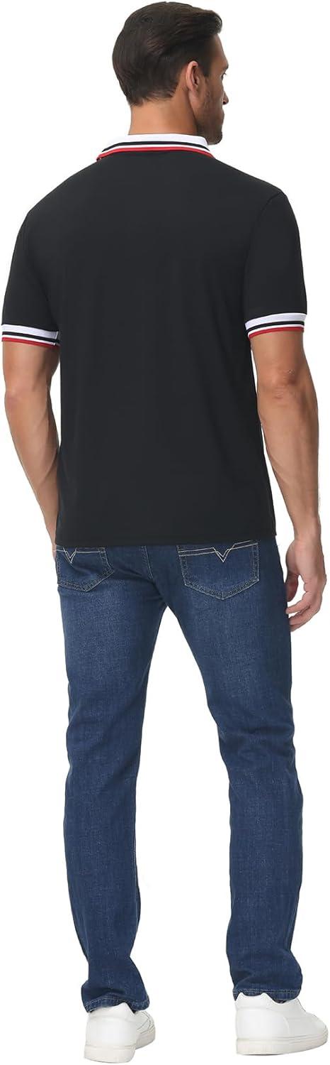imageZITY Mens Polo Shirts Casual Classic Short Sleeve Contrast Collar Polo T Shirts Moisture Wicking Golf ShirtBlack