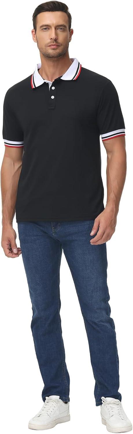 imageZITY Mens Polo Shirts Casual Classic Short Sleeve Contrast Collar Polo T Shirts Moisture Wicking Golf ShirtBlack