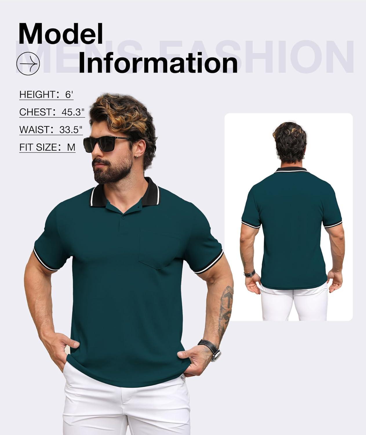 imageZITY Mens Polo Shirts Casual Short Sleeve Athletic TShirts Classic Contrast Collar Shirt with PocketDark Duck Blue