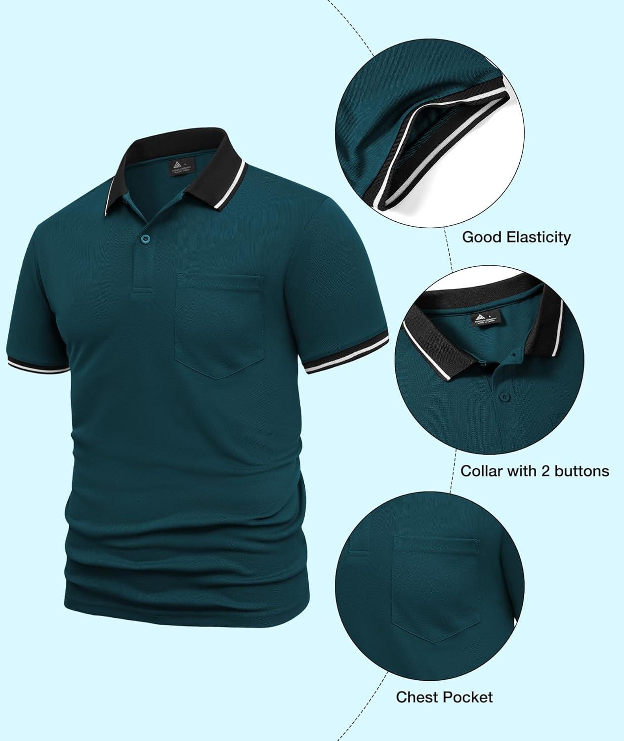imageZITY Mens Polo Shirts Casual Short Sleeve Athletic TShirts Classic Contrast Collar Shirt with PocketDark Duck Blue