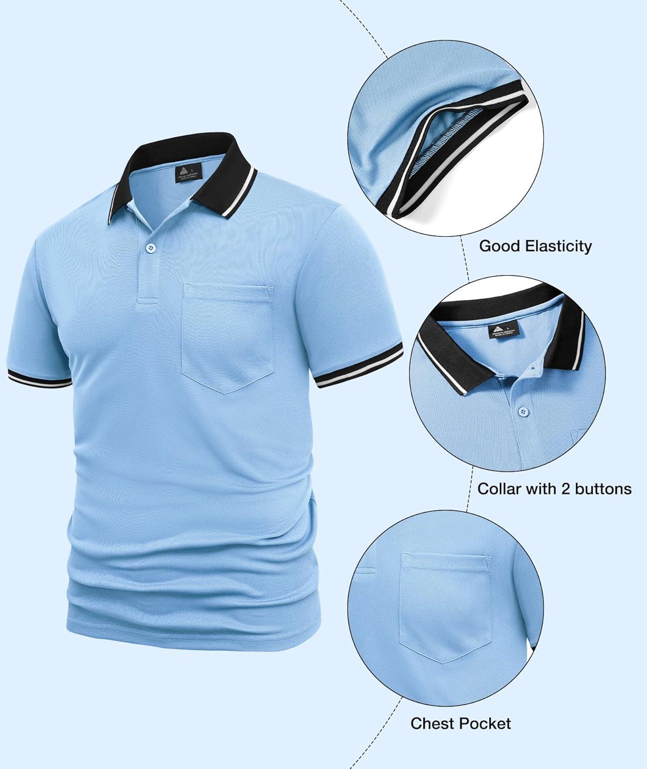 imageZITY Mens Polo Shirts Casual Short Sleeve Athletic TShirts Classic Contrast Collar Shirt with PocketMoon Blue