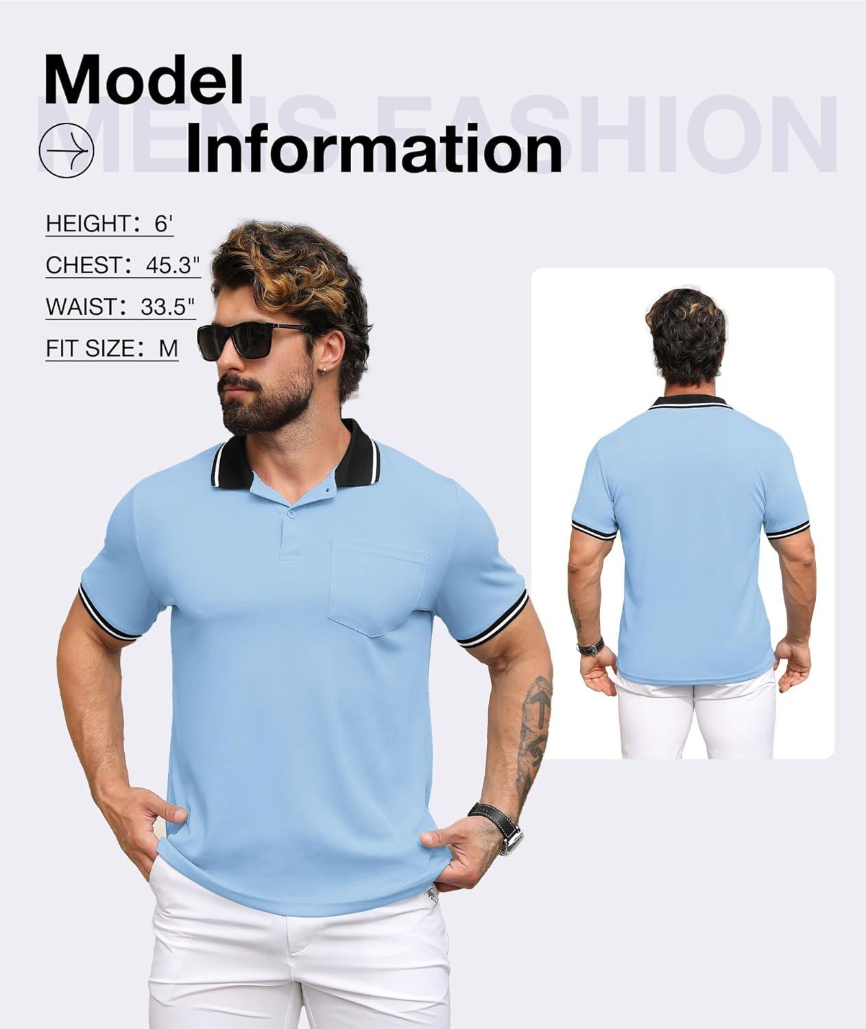 imageZITY Mens Polo Shirts Casual Short Sleeve Athletic TShirts Classic Contrast Collar Shirt with PocketMoon Blue
