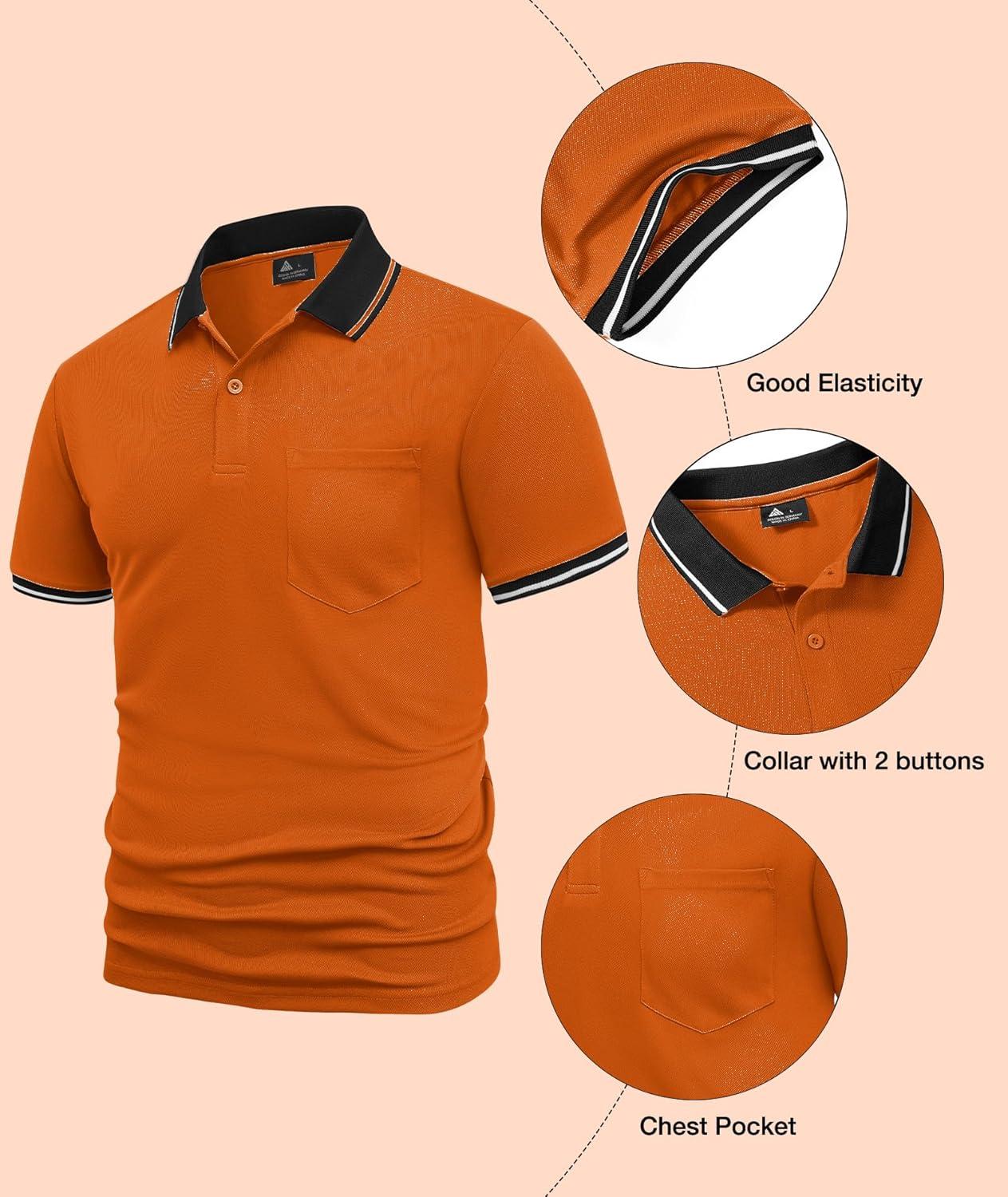imageZITY Mens Polo Shirts Casual Short Sleeve Athletic TShirts Classic Contrast Collar Shirt with PocketOrange
