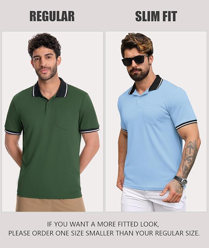 imageZITY Mens Polo Shirts Casual Short Sleeve Athletic TShirts Classic Contrast Collar Shirt with PocketTurquoise