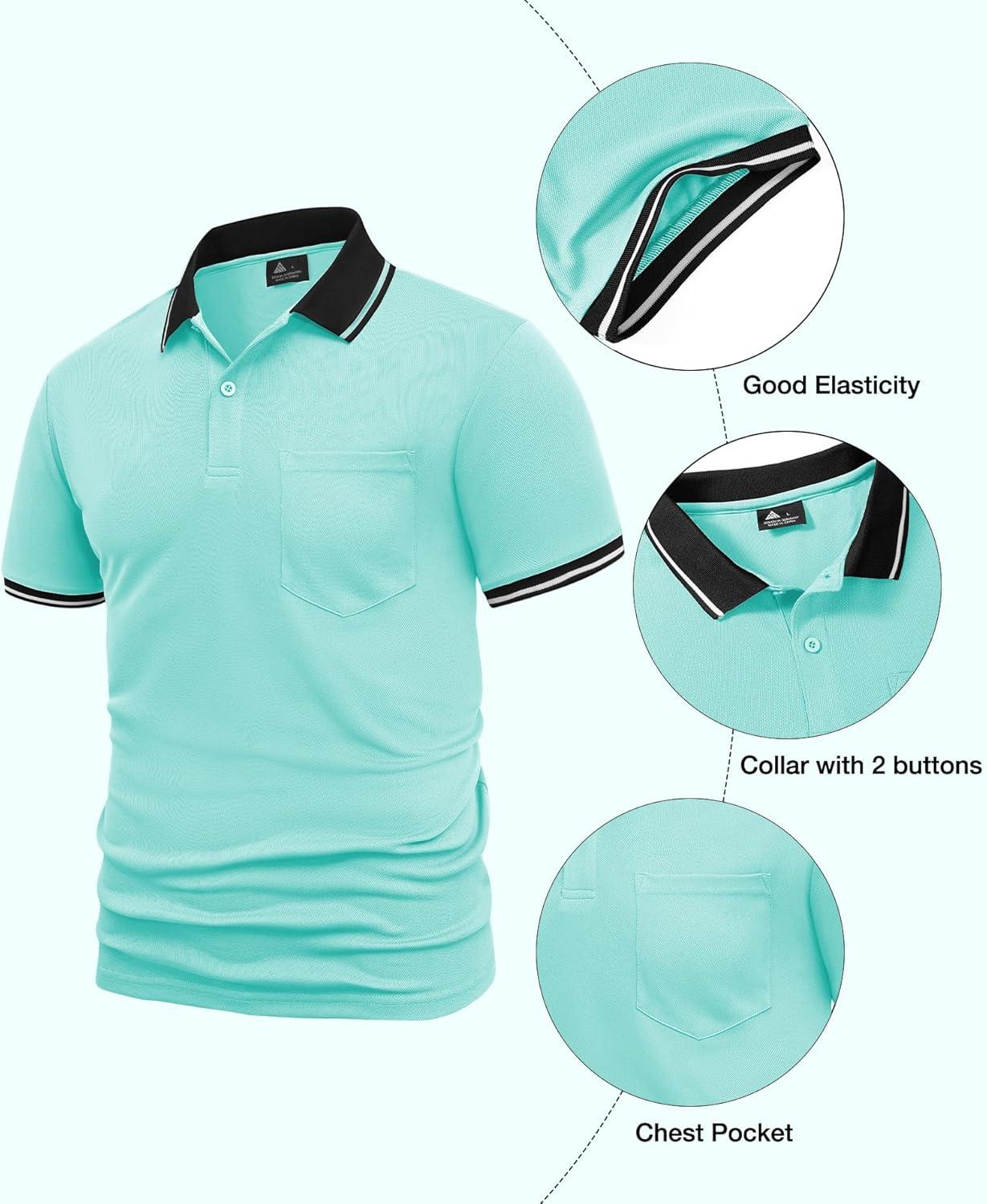 imageZITY Mens Polo Shirts Casual Short Sleeve Athletic TShirts Classic Contrast Collar Shirt with PocketTurquoise