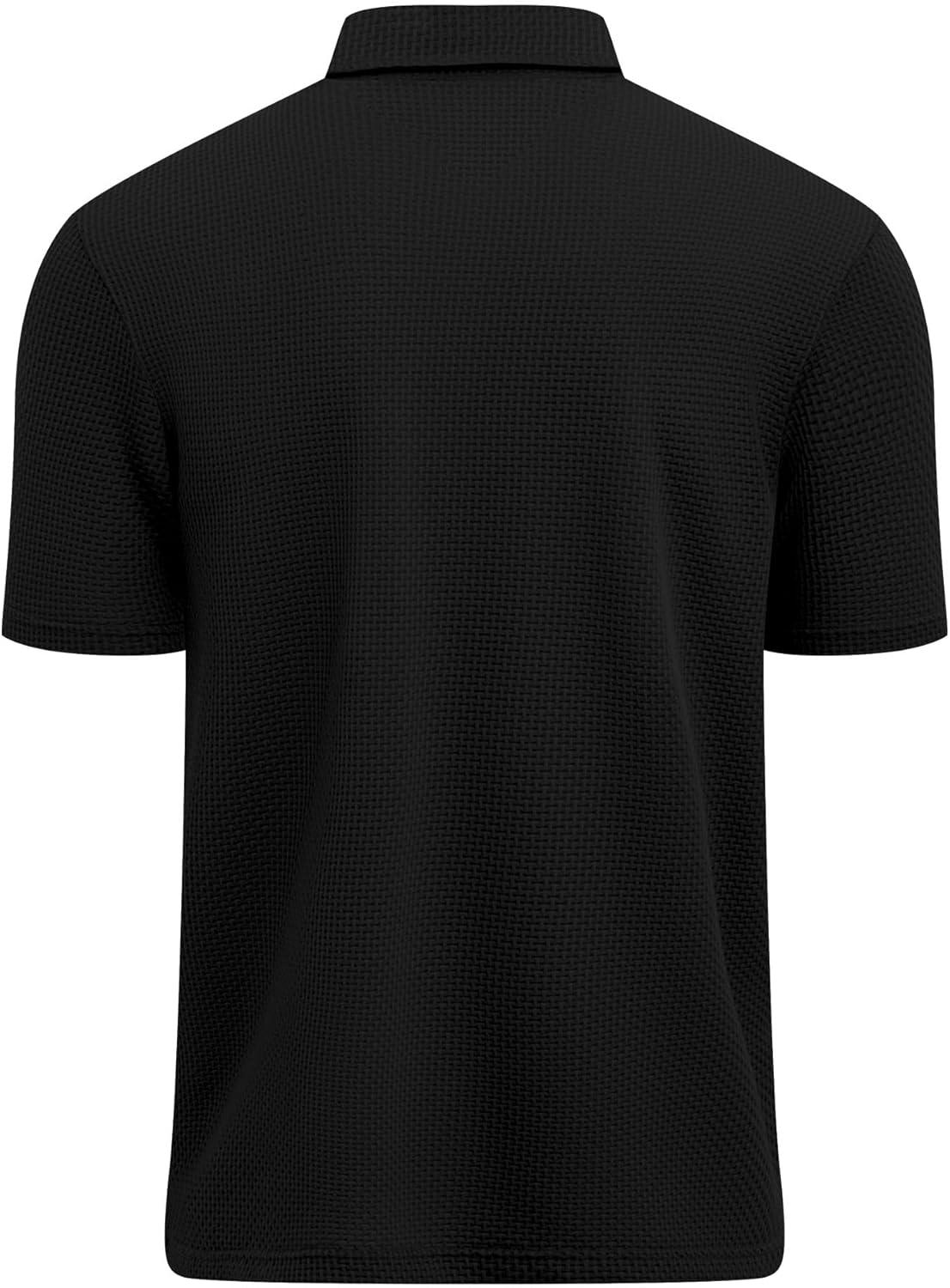 imageZITY Mens Polo Shirts Short Sleeve Athletic Golf Polos Moisture Wicking Casual Polo Shirts for Men Jacquard Collared T ShirtsBlack