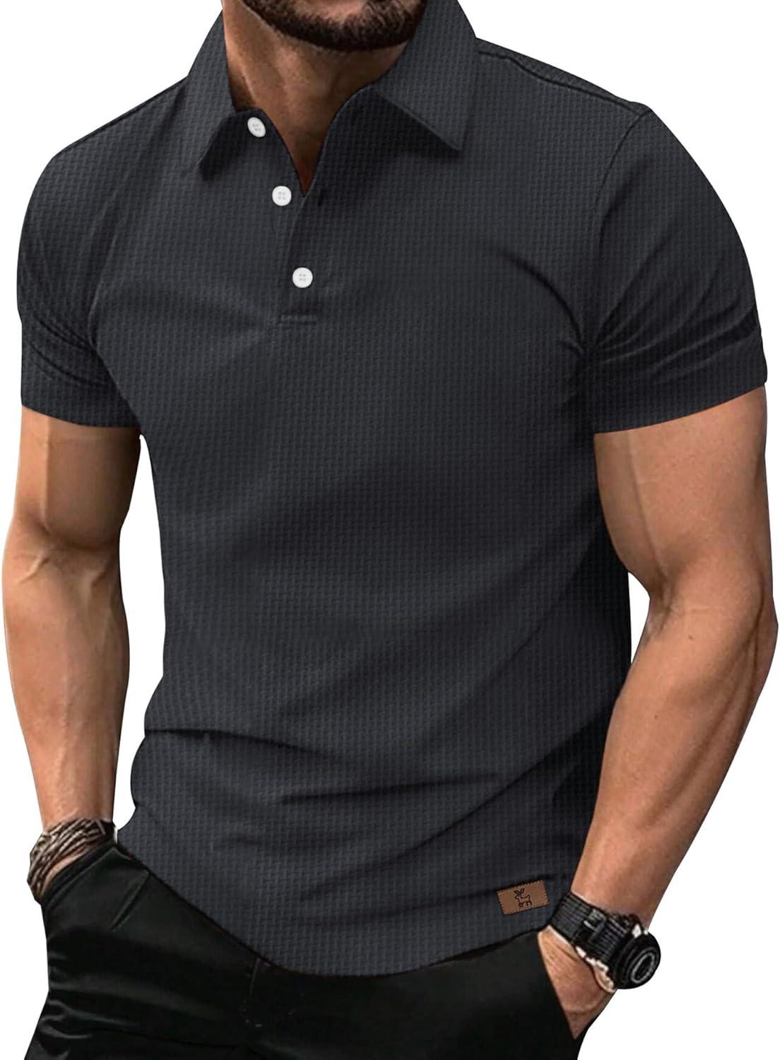 imageZITY Mens Polo Shirts Short Sleeve Athletic Golf Polos Moisture Wicking Casual Polo Shirts for Men Jacquard Collared T ShirtsDeep Grey