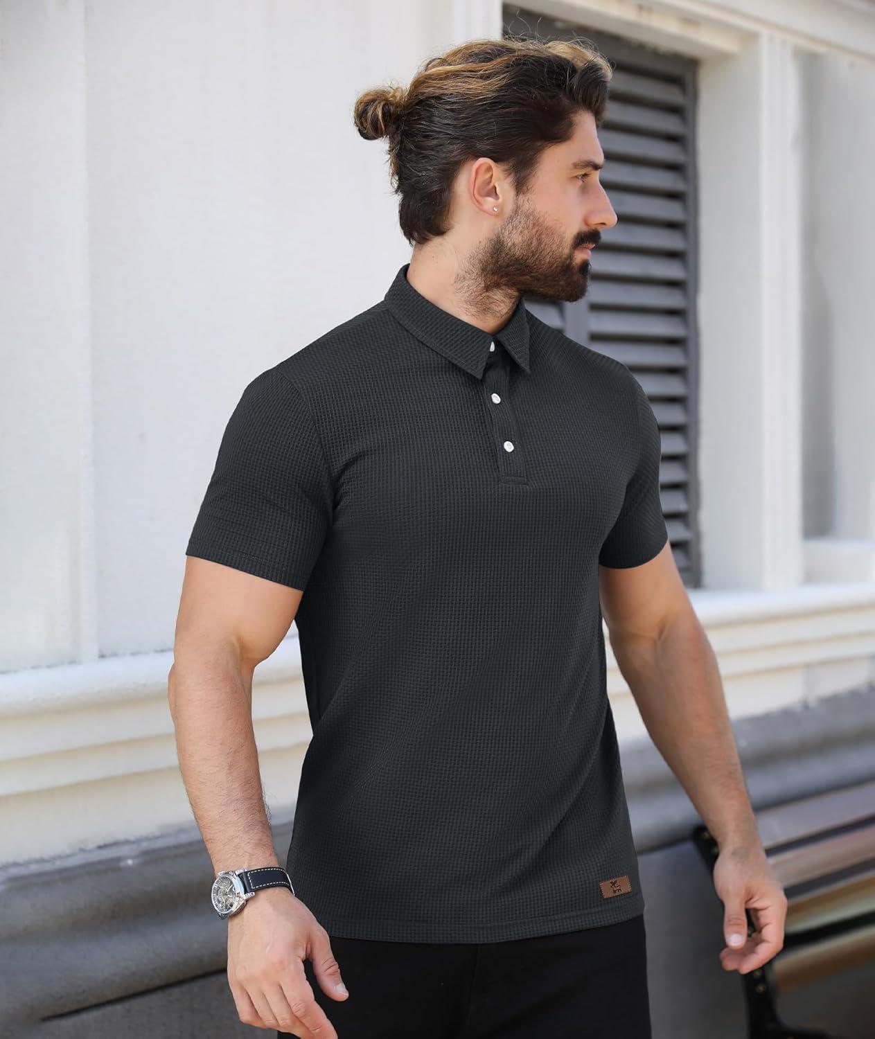 imageZITY Mens Polo Shirts Short Sleeve Athletic Golf Polos Moisture Wicking Casual Polo Shirts for Men Jacquard Collared T ShirtsDeep Grey
