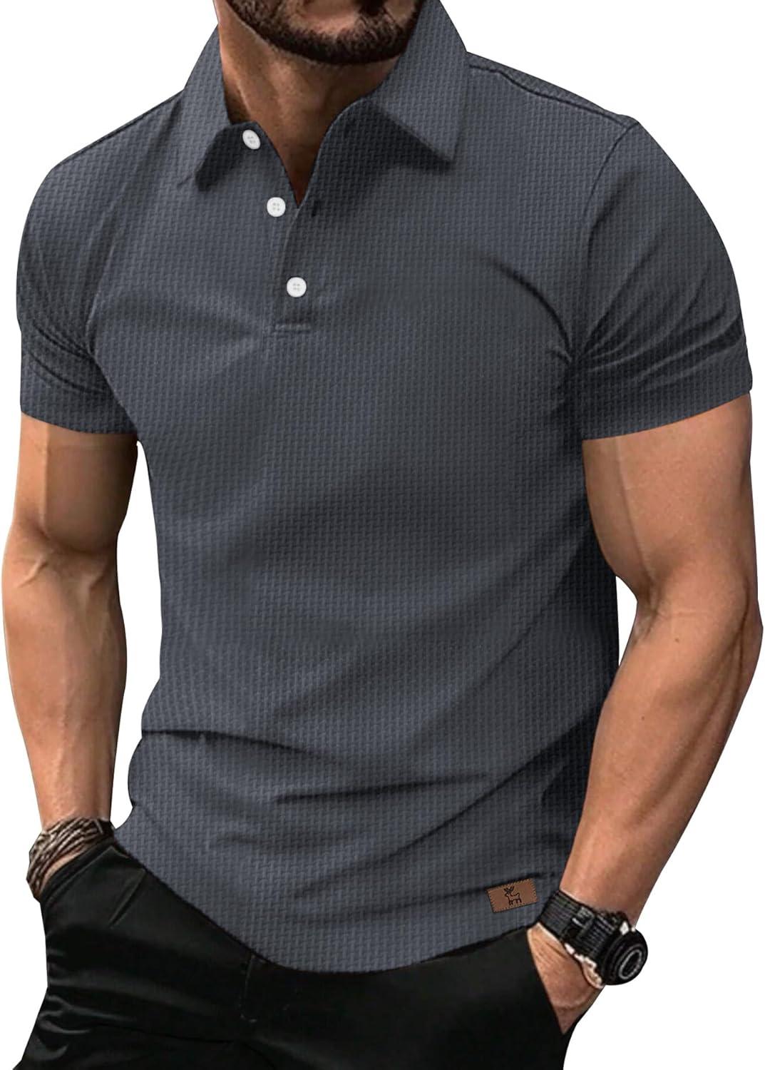 imageZITY Mens Polo Shirts Short Sleeve Athletic Golf Polos Moisture Wicking Casual Polo Shirts for Men Jacquard Collared T ShirtsGrey